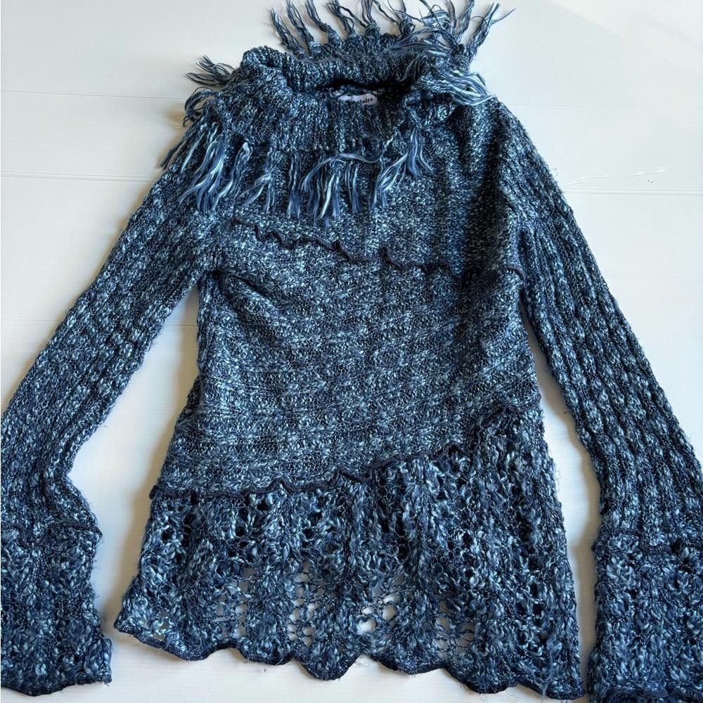 Designer Grunge Knitted Blue Sweater Size M / US 6-8 / IT 42-44 - 1 Thumbnail