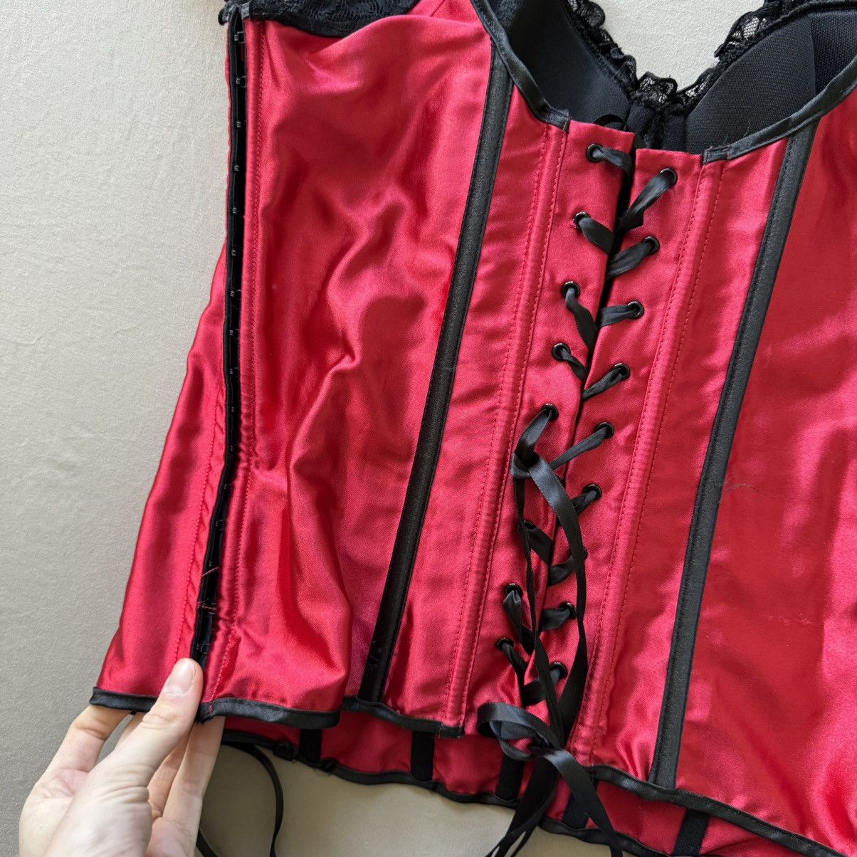 Other Y2K Era Fredericks Red Satin Lace Trim Corset Top Size XL / US 12-14 / IT 48-50 - 3 Thumbnail