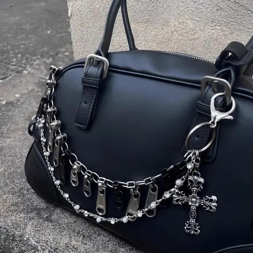 Jewelry Metal Cross Bag Chain – Pearl Pendant, Zipper Charm Size ONE SIZE - 1 Thumbnail