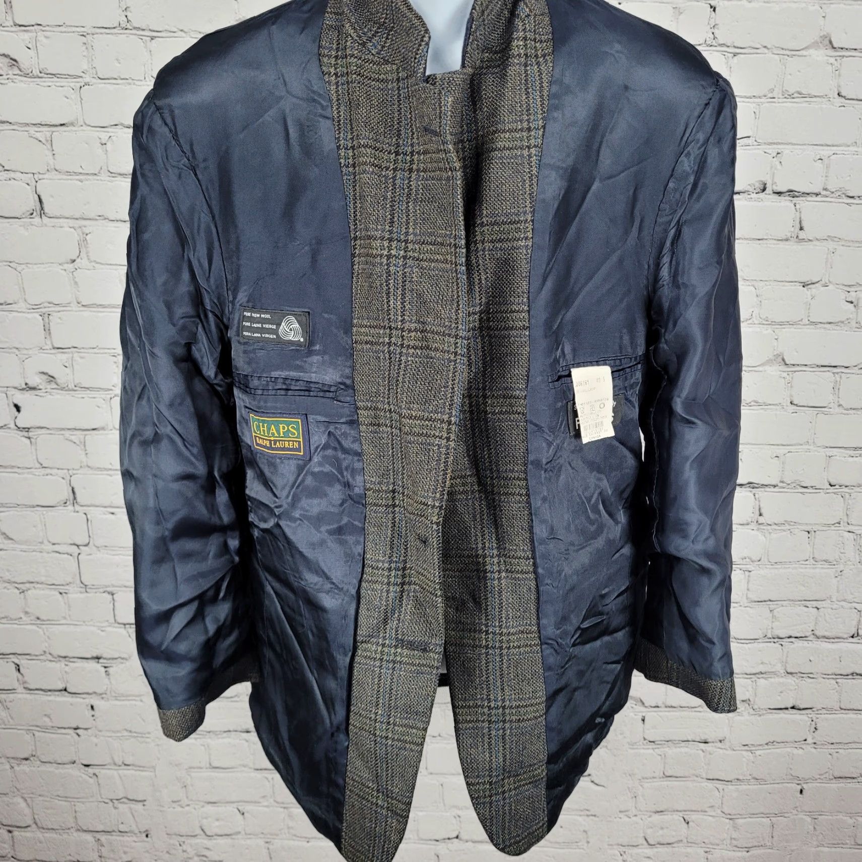 Chaps Chaps Ralph Lauren Blue 100% Wool 2 Button Vented Notch Blazer Sport Coat 40S Jacket Single-Breasted Wool Check Mens Size 40R - 7 Thumbnail