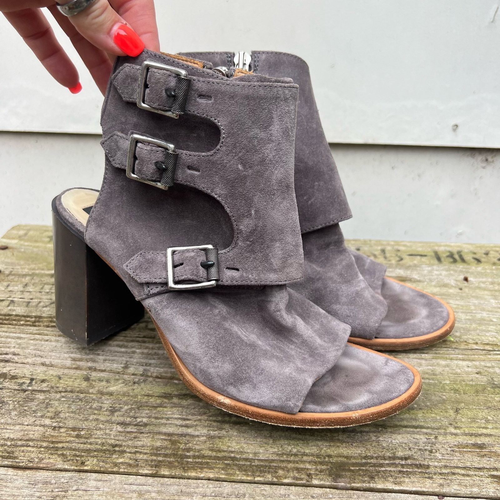 Rag & Bone Rag & Bone Marta Suede Gray Block Heel Leather Shoe Booties Size US 7.5 / IT 37.5 - 1 Thumbnail