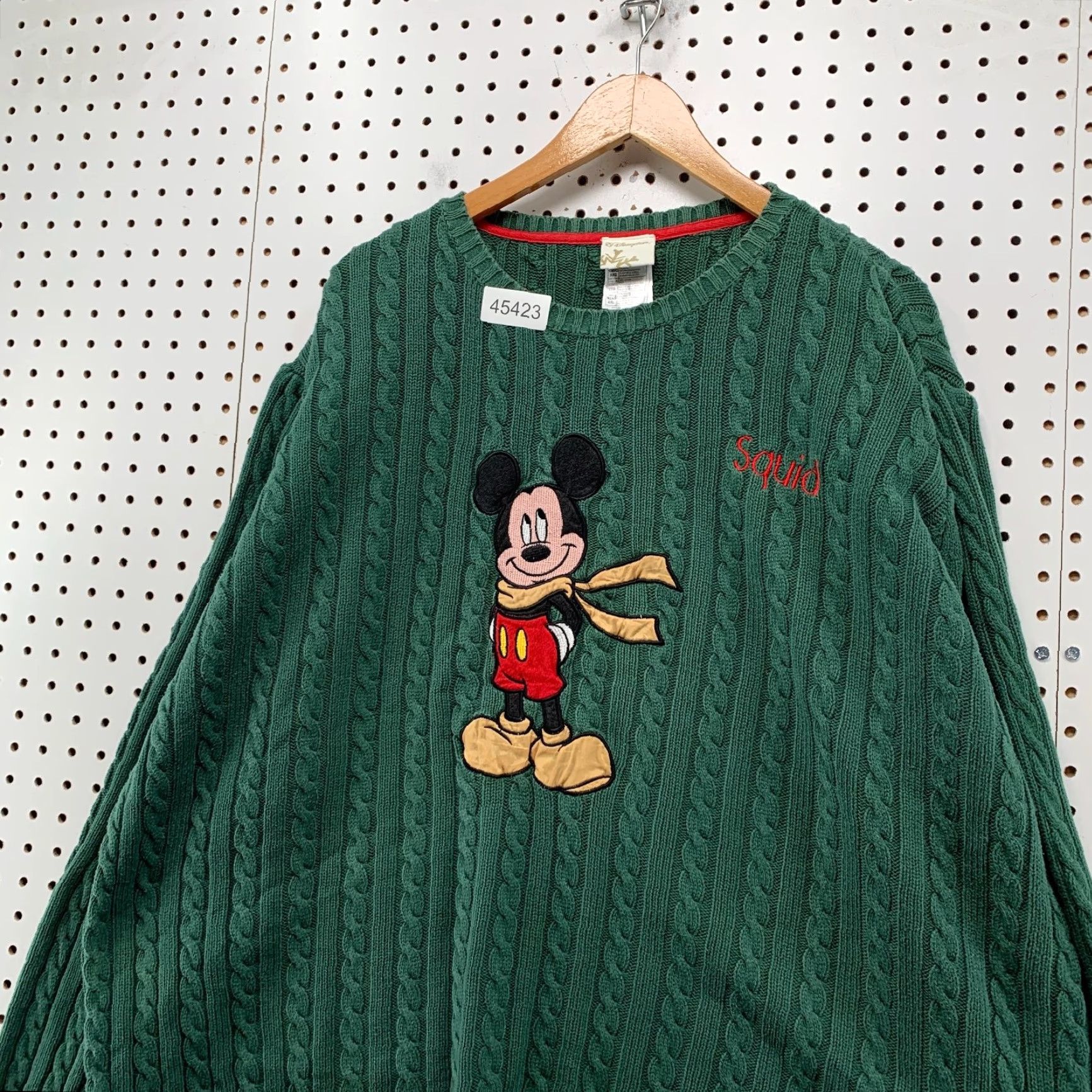 Disney VINTAGE Disney Mickey Mouse Sweater Mens 2XL Green Cable Knit Embroidered Squid Size US XXL / EU 58 / 5 - 4 Thumbnail