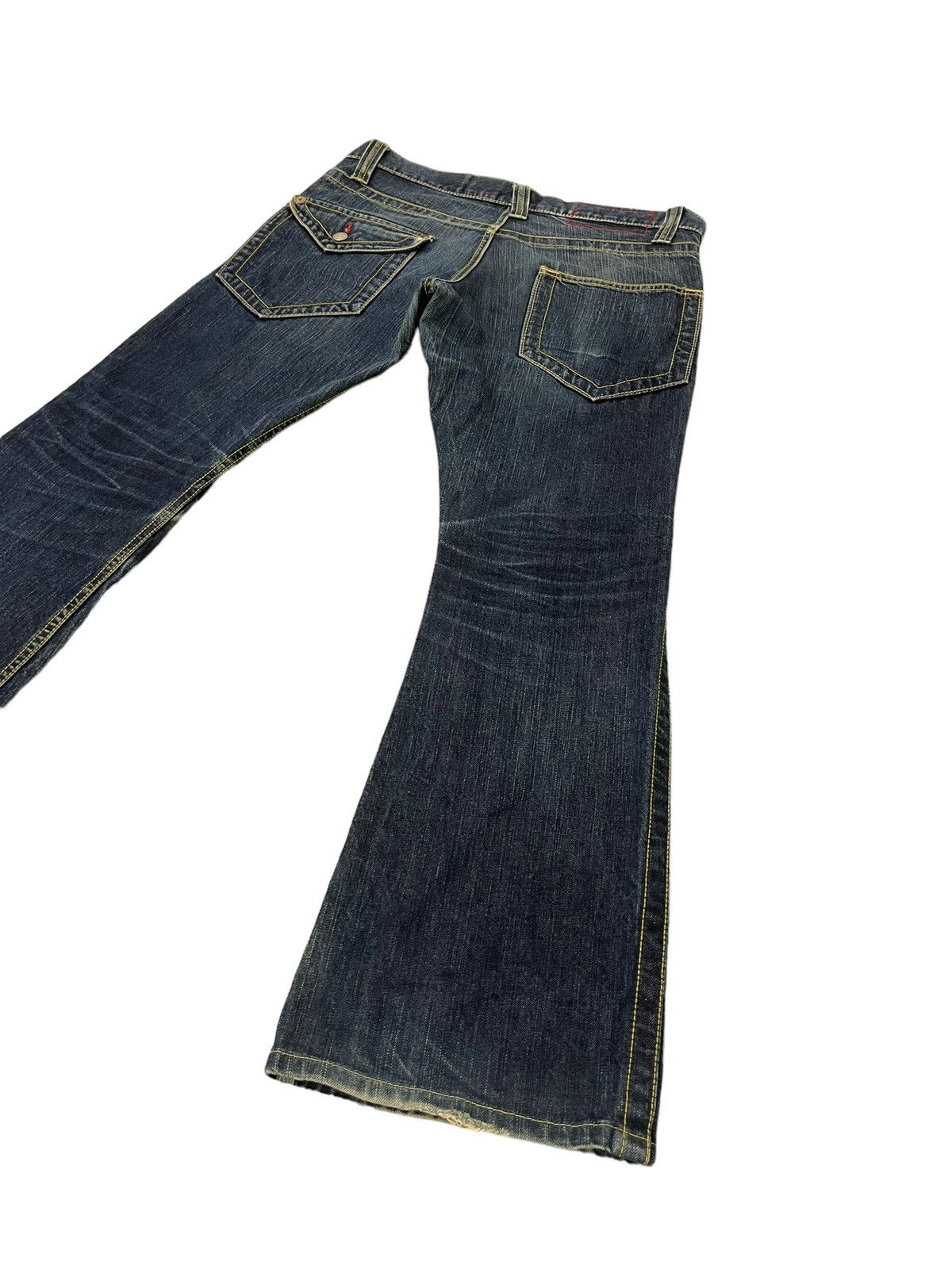 Japanese Brand Flare Jeans Blue Way Japan Faded Distress Low Rise 8🟦3 Size US 35 - 12 Thumbnail