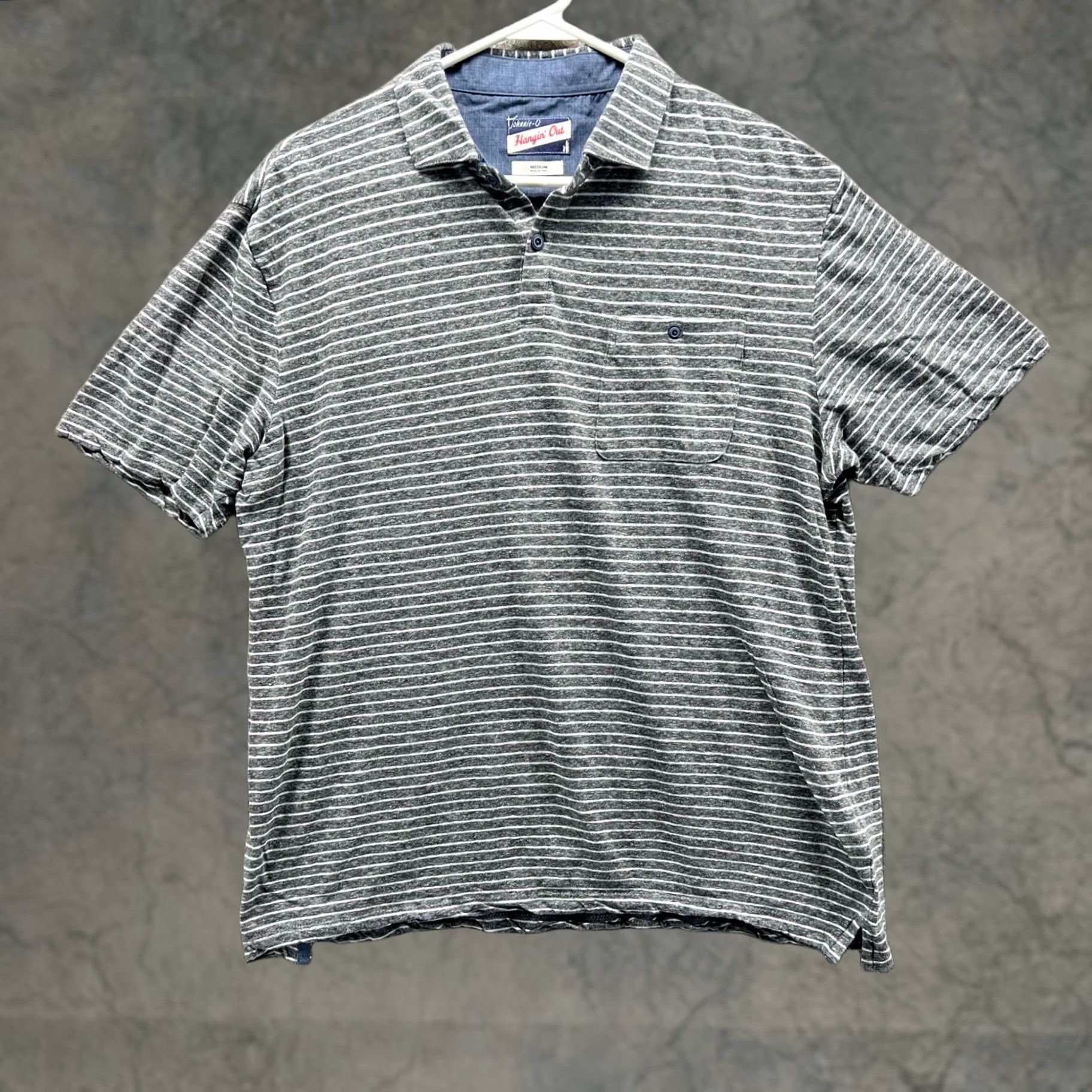 johnnie-O VINTAGE? No. Johnnie-O Hangin' Out Polo Shirt Mens Medium Gray Striped Short Sleeve Cotton Size US M / EU 48-50 / 2 - 1 Thumbnail