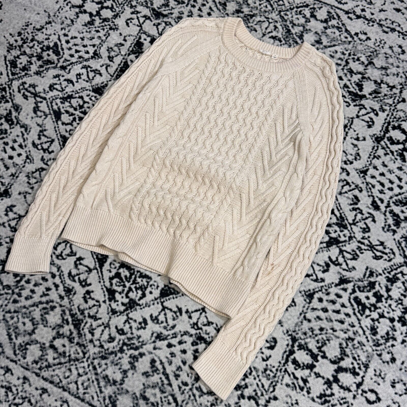Vintage Vintage Unisex Cream White Cotton Sweater Size S Cableknit Size US S / EU 44-46 / 1 - 2 Thumbnail