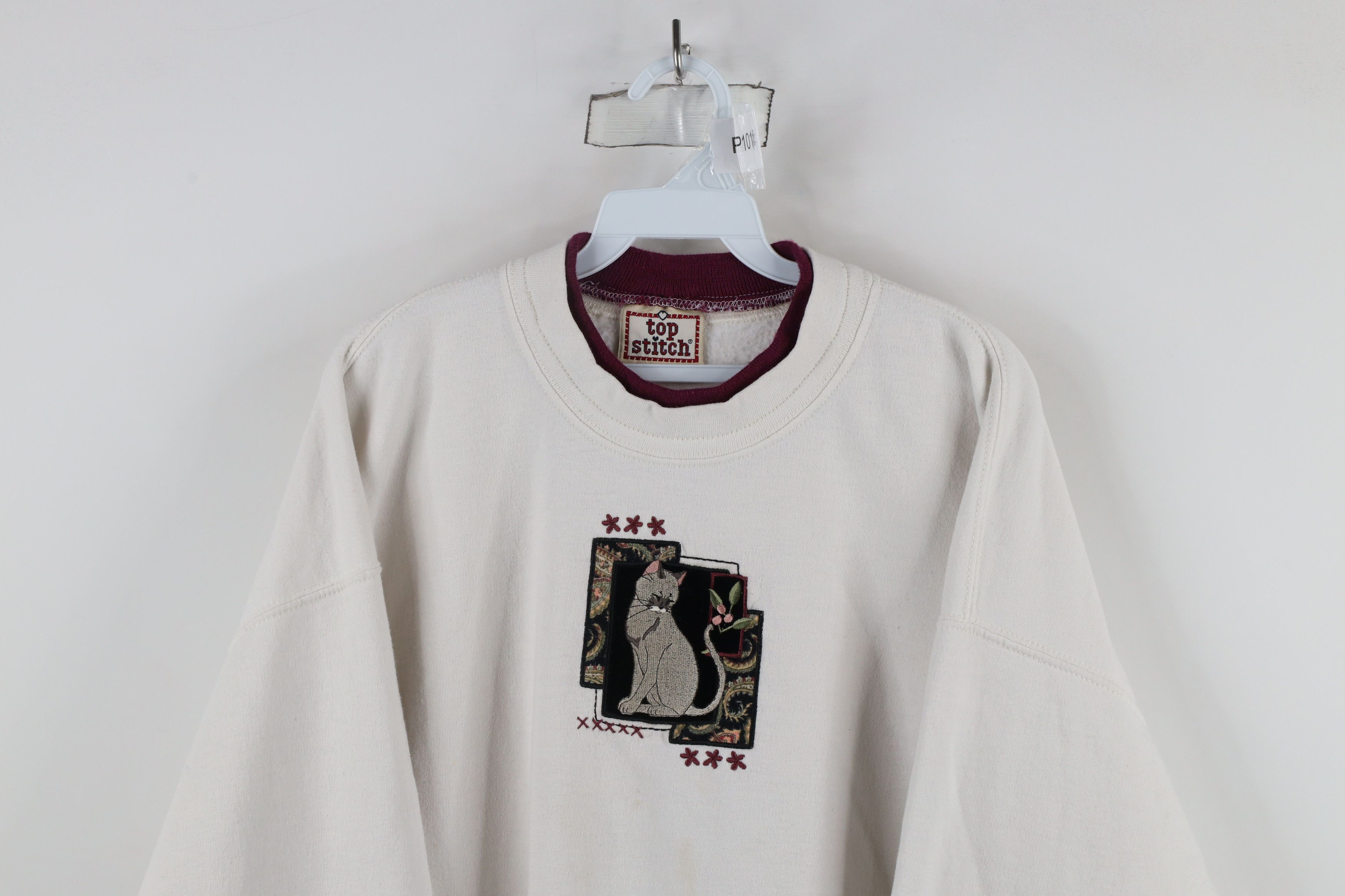 Vintage Vintage 90s Streetwear Cat Kitten Paisley Sweatshirt White Size XXL / US 16-18 / IT 52-54 - 2 Thumbnail