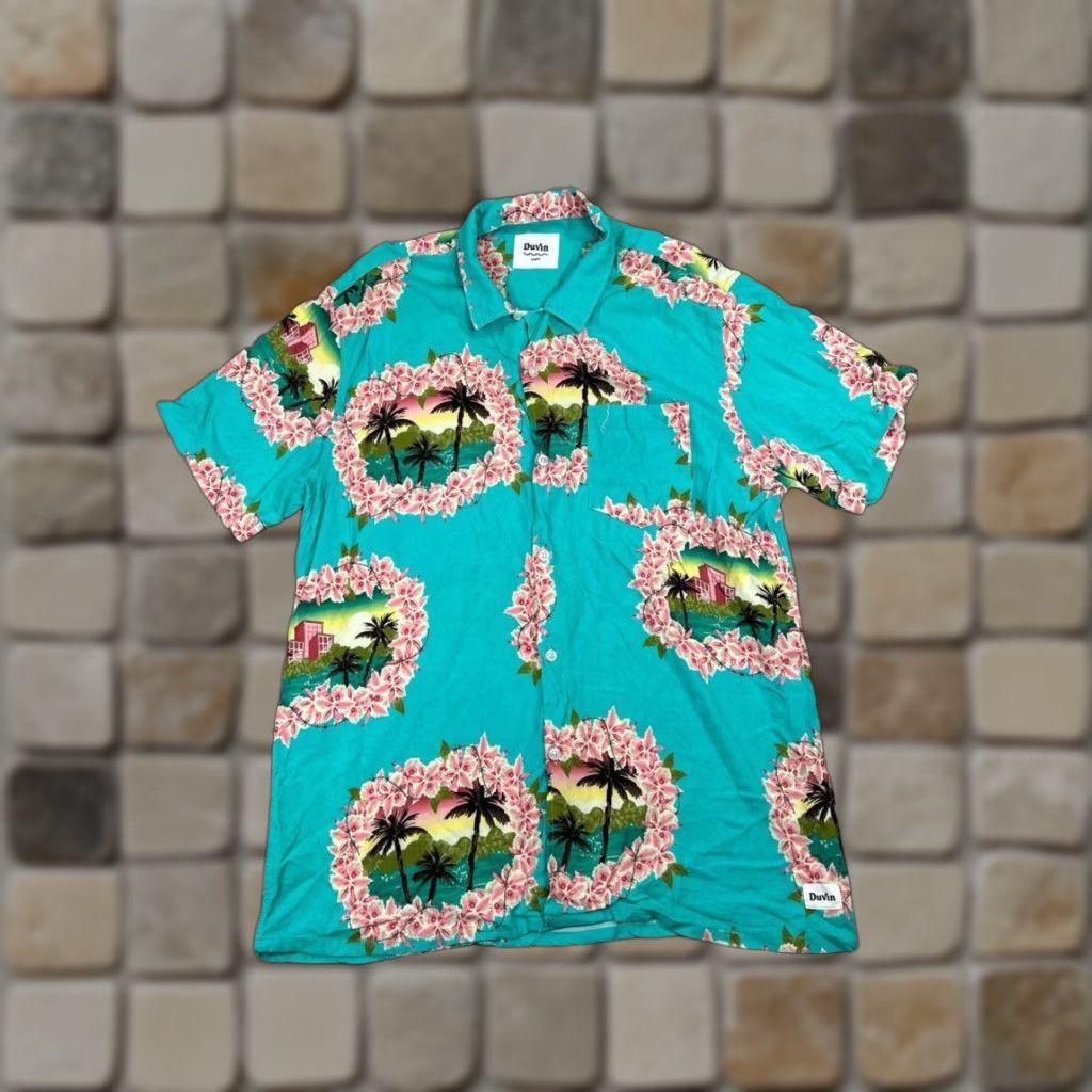 Vintage Duvin Men's Hawaiian Shirt Button-Up Casual Floral Short Sleeve Blue Size US L / EU 52-54 / 3 - 1 Thumbnail