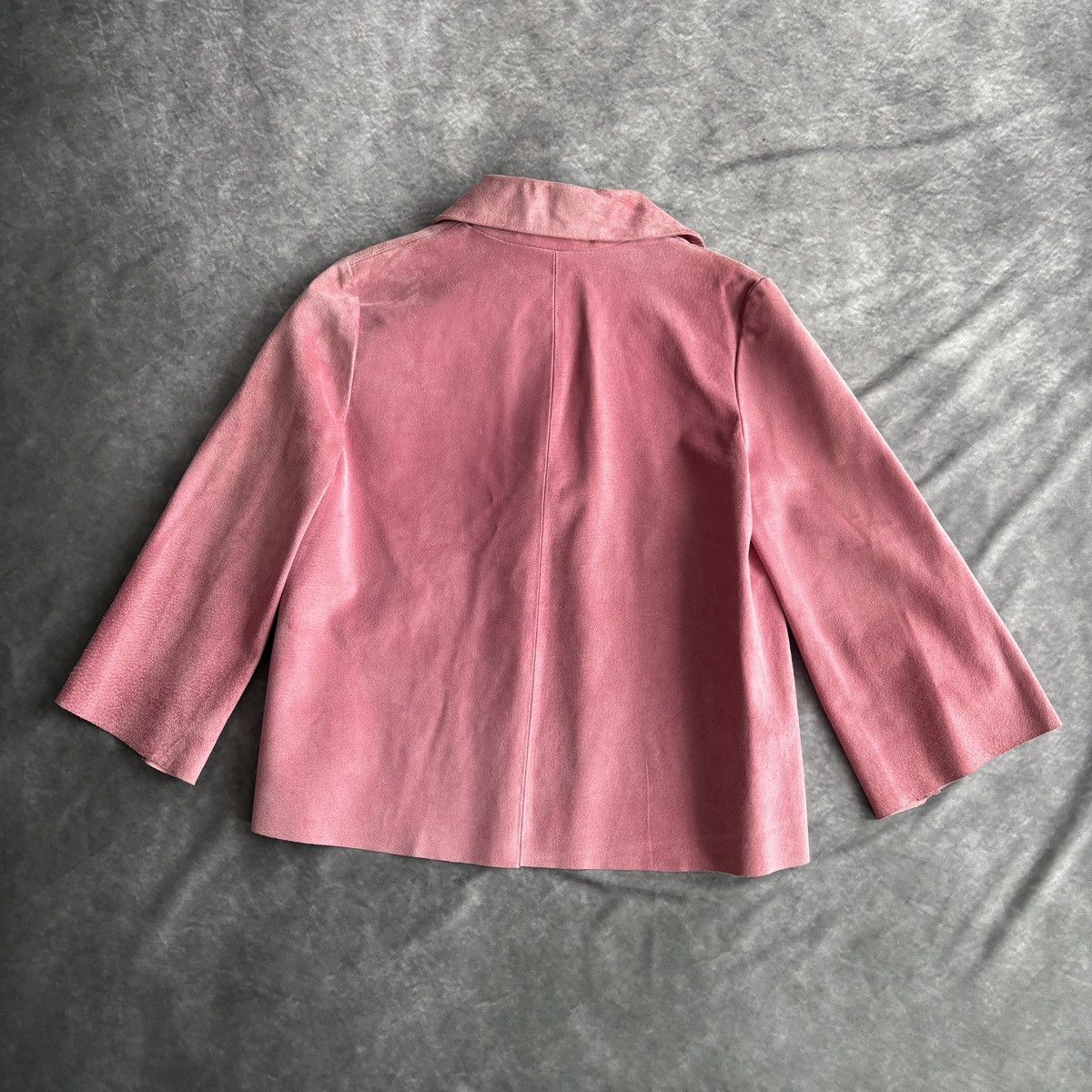Designer Vintage Pink Suede Coat Made in Italy Cropped Peacock Blue Size XS / US 0-2 / IT 36-38 - 3 Thumbnail