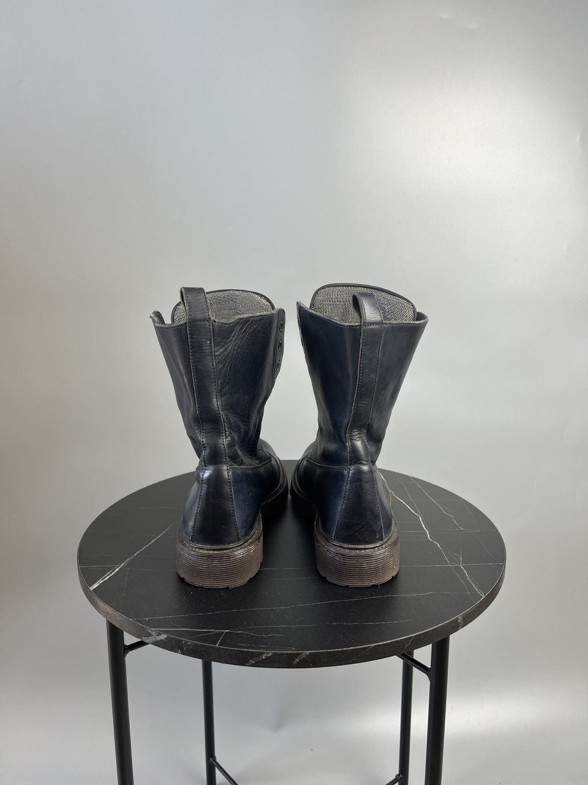 Brunello Cucinelli Brunello Cucinelli Blue Leather Combat Boots (Y0495) Size US 7 / IT 37 - 6 Thumbnail