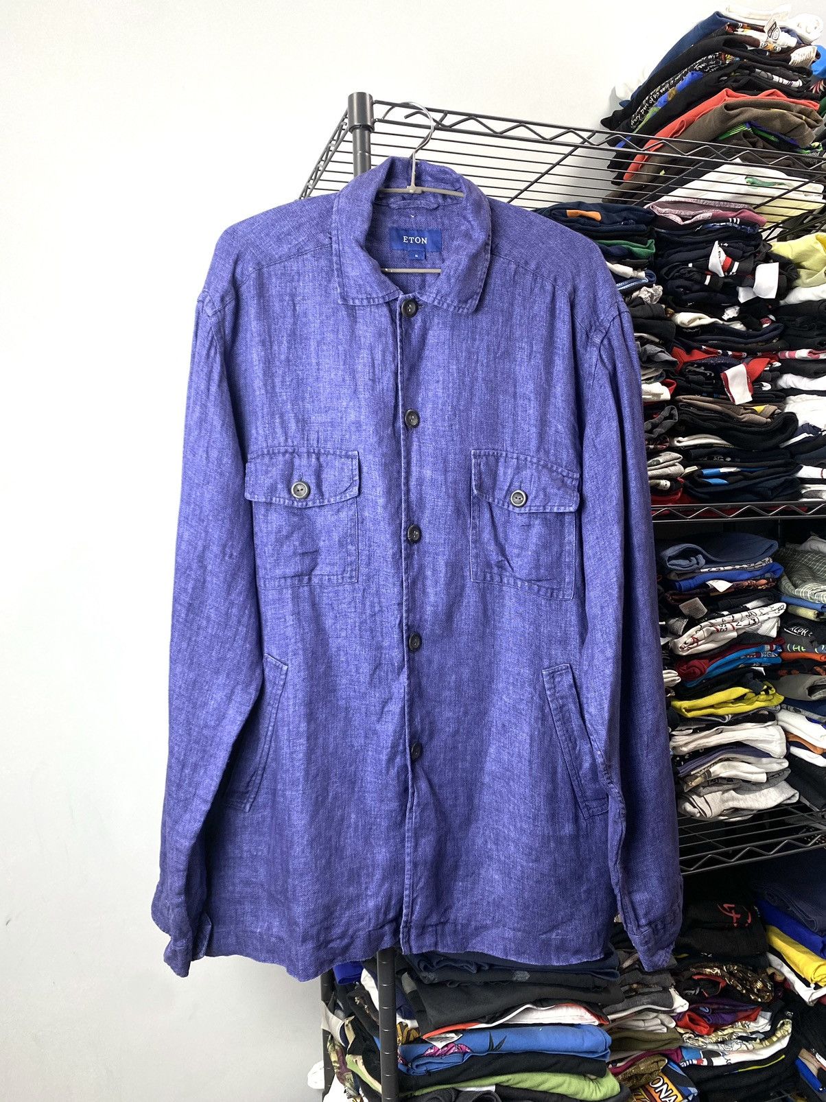 Eton Vintage French Style Eton Linen Twill Overshot Shirt Size US XL / EU 56 / 4 - 1 Thumbnail