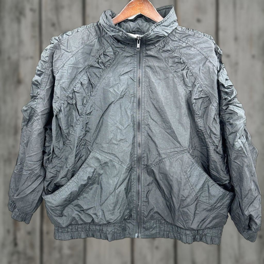 Etro VINTAGE Izzi Windbreaker Jacket Womens L Black 90s Retro Y2K Ruched Zipper Sport Size L / US 10 / IT 46 - 1 Thumbnail