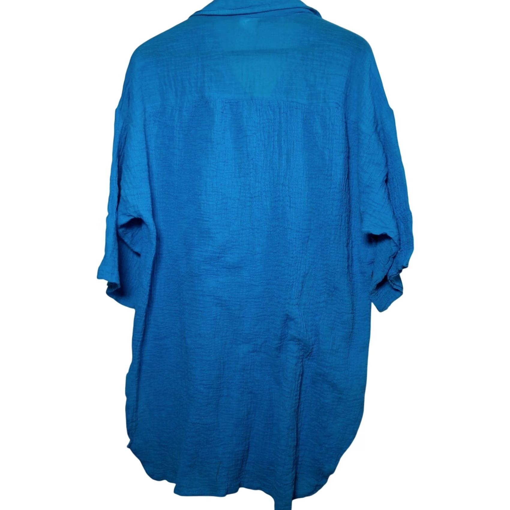 Vintage VINTAGE Loom Wear Shirt Plus Size 3X Turquoise Cotton Guaze Button Up Short Slv Size XXL / US 16-18 / IT 52-54 - 2 Thumbnail
