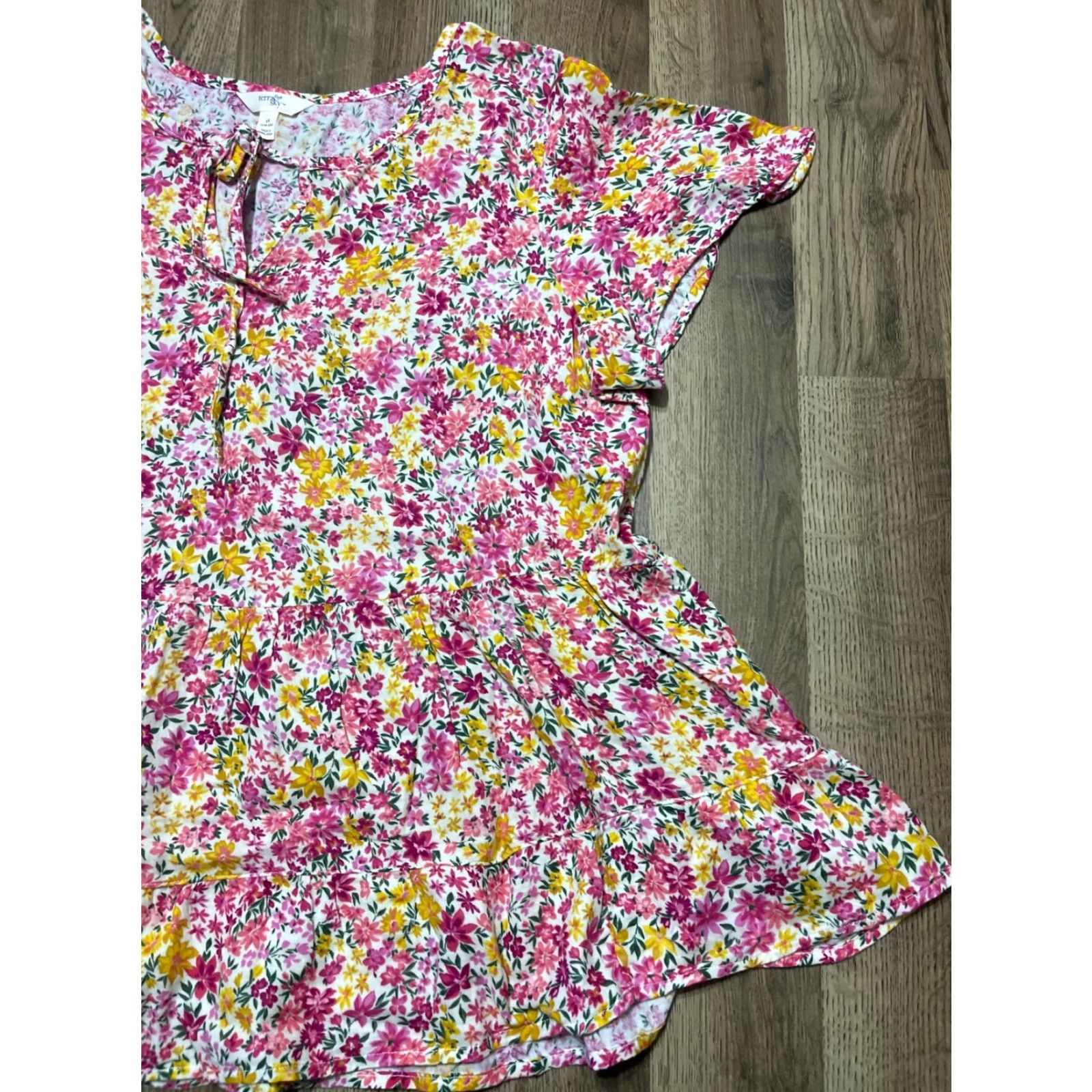 Vintage Terra & Sky Shirt Women's Plus Size 1X V-Neck Floral Short Sleeve Pullover Casual Yellow Pink Green Size XL / US 12-14 / IT 48-50 - 4 Thumbnail