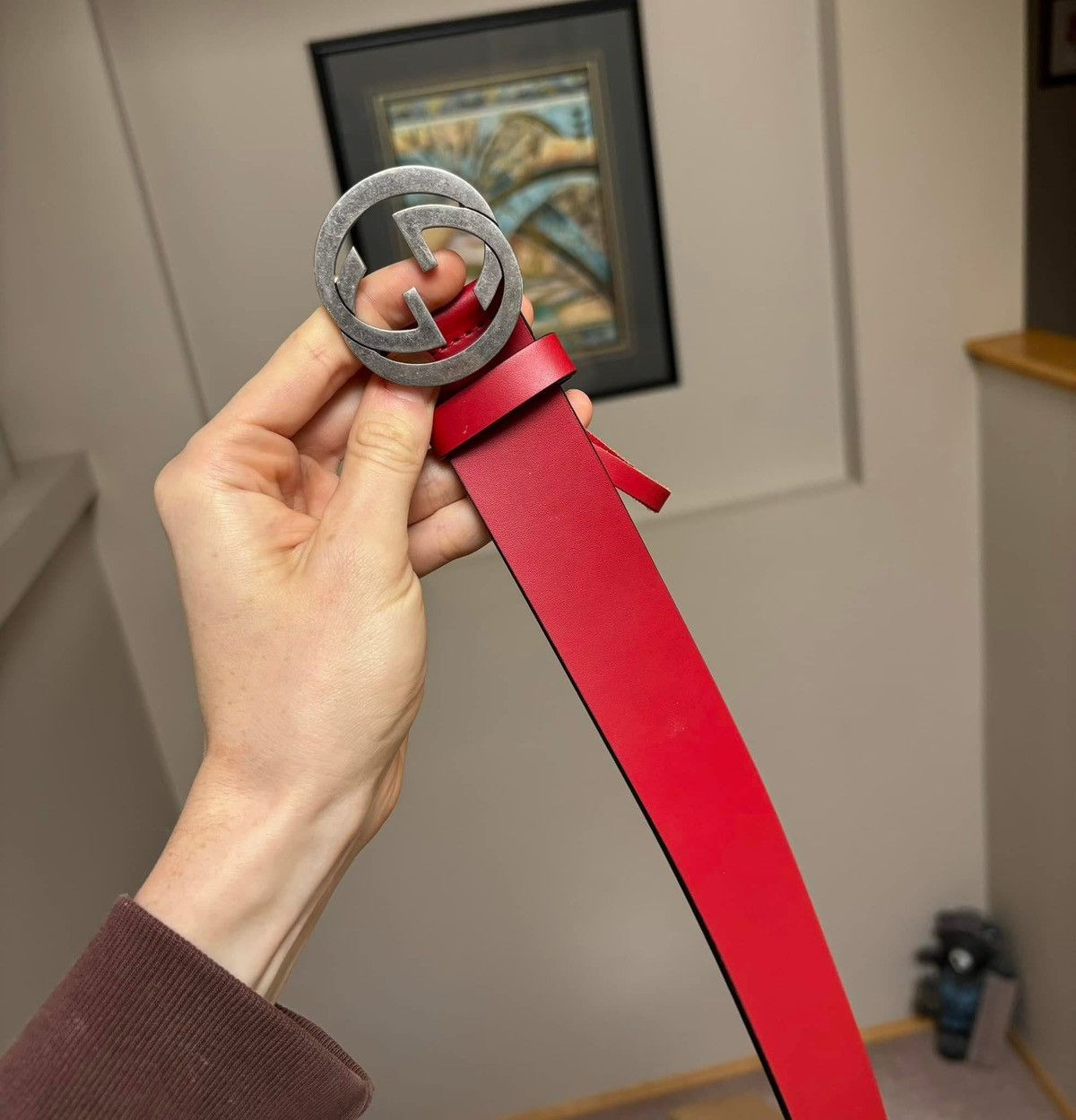 Gucci Gucci Red/Silver GG Leather Belt Size 38 - 3 Thumbnail