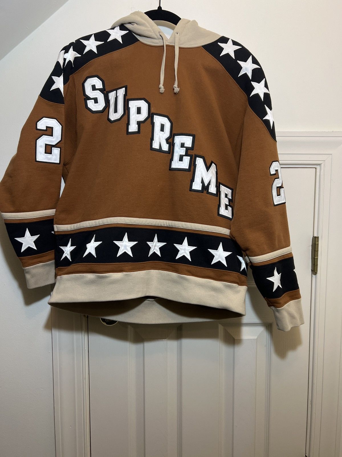 image of Supreme Hockey Hooded Sweatshirt in Brown, Men's (Size Small)