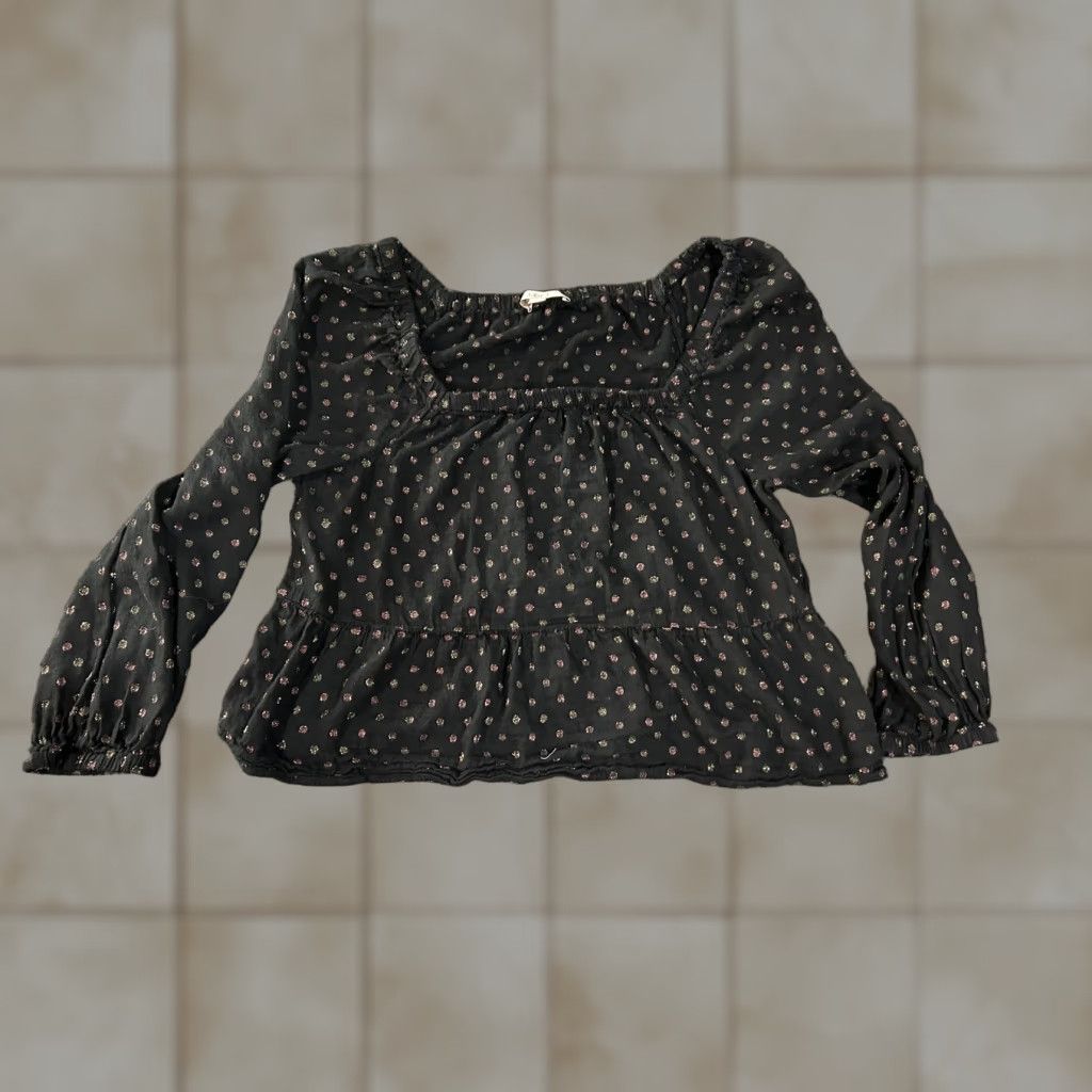Loft LOFT Blouse Boho Womens Medium Black Metallic Dot Peplum Long Sleeve Shirt Size M / US 6-8 / IT 42-44 - 1 Thumbnail