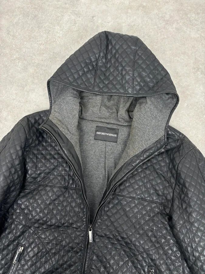 Emporio Armani AW2012 Emporio Armani Black Leather Hooded Quilted Jacket Size US M / EU 48-50 / 2 - 8 Thumbnail