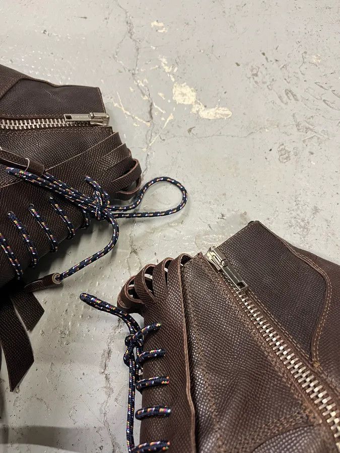 Designer × Kris Van Assche × Vintage 2010s Kris Van Assche Brown Leather Fringe Boots Size US 11 / EU 44 - 5 Thumbnail