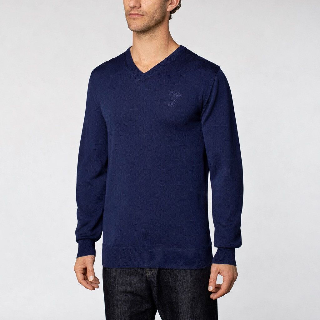Versace Versace Collection Wool V Neck Sweater Navy Medusa Logo Size Size US L / EU 52-54 / 3 - 7 Thumbnail