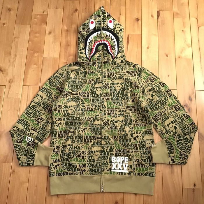 Bape BAPE XXV CITIES CAMO green shark full zip hoodie ape 25th