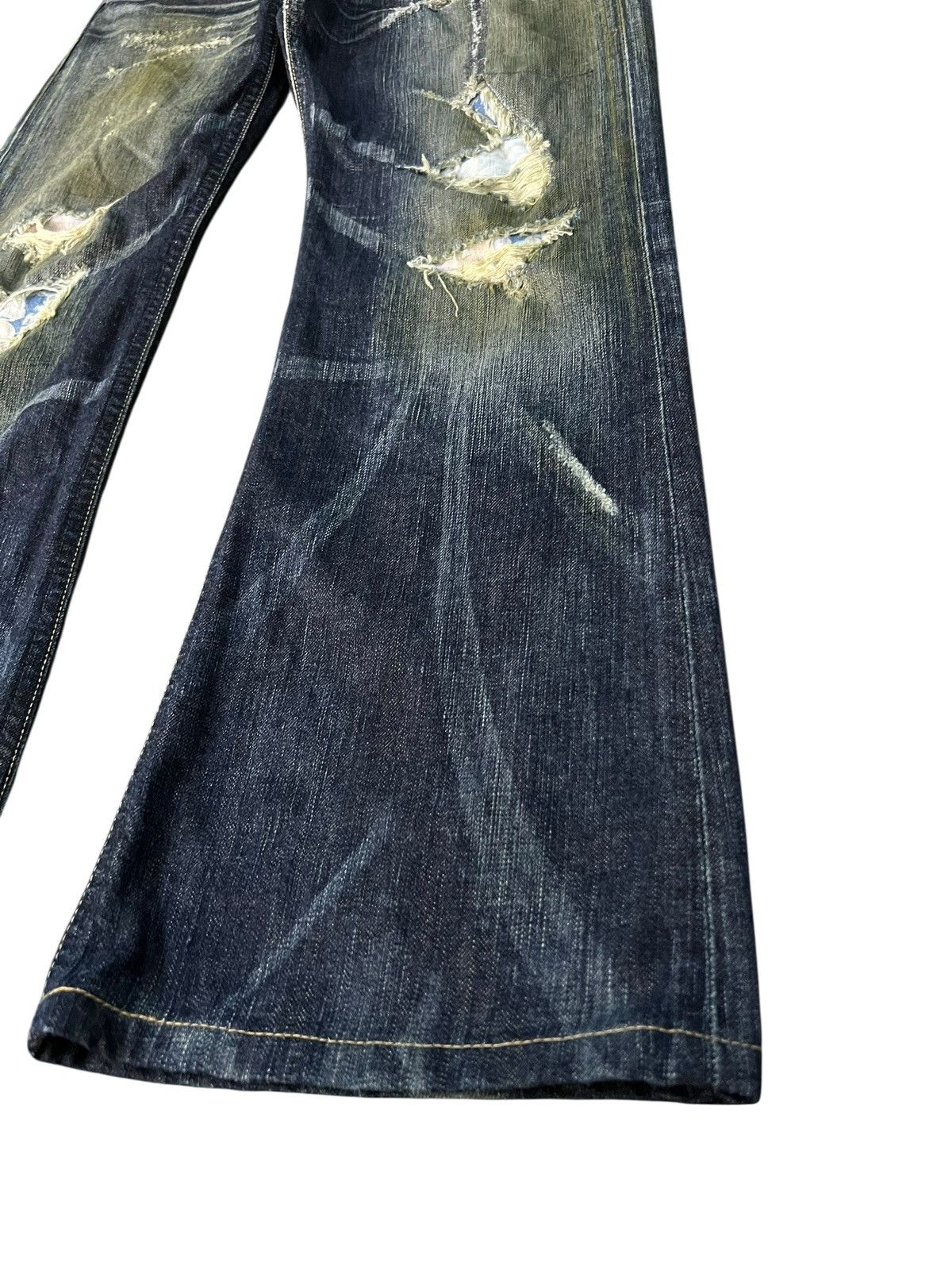 Edwin Vintage Edwin 503 Blue Trip Flare Distress Jean Japan Size US 33 - 9 Thumbnail