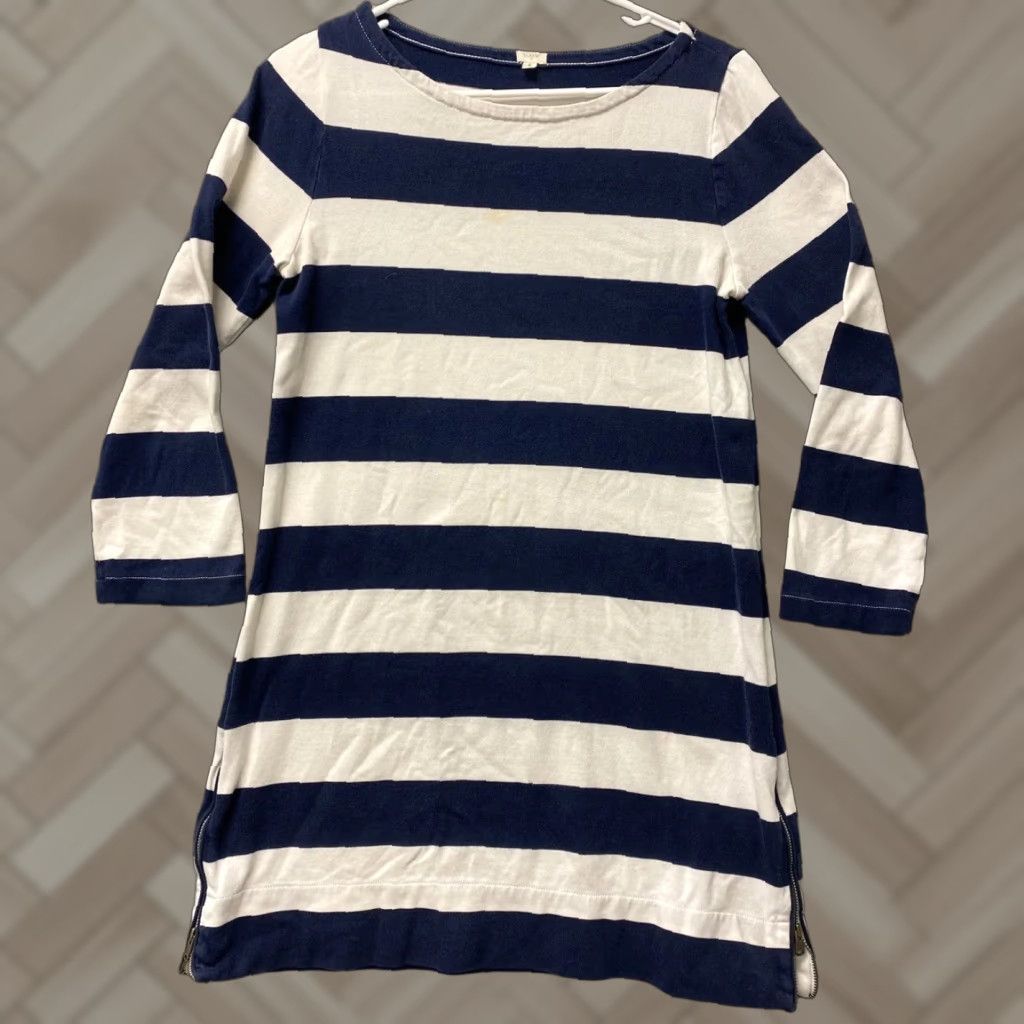 J.Crew J.CREW Dress Womens Small Navy White Stripe Tee Shirt Cotton Knit /106-20 Size S / US 4 / IT 40 - 1 Thumbnail