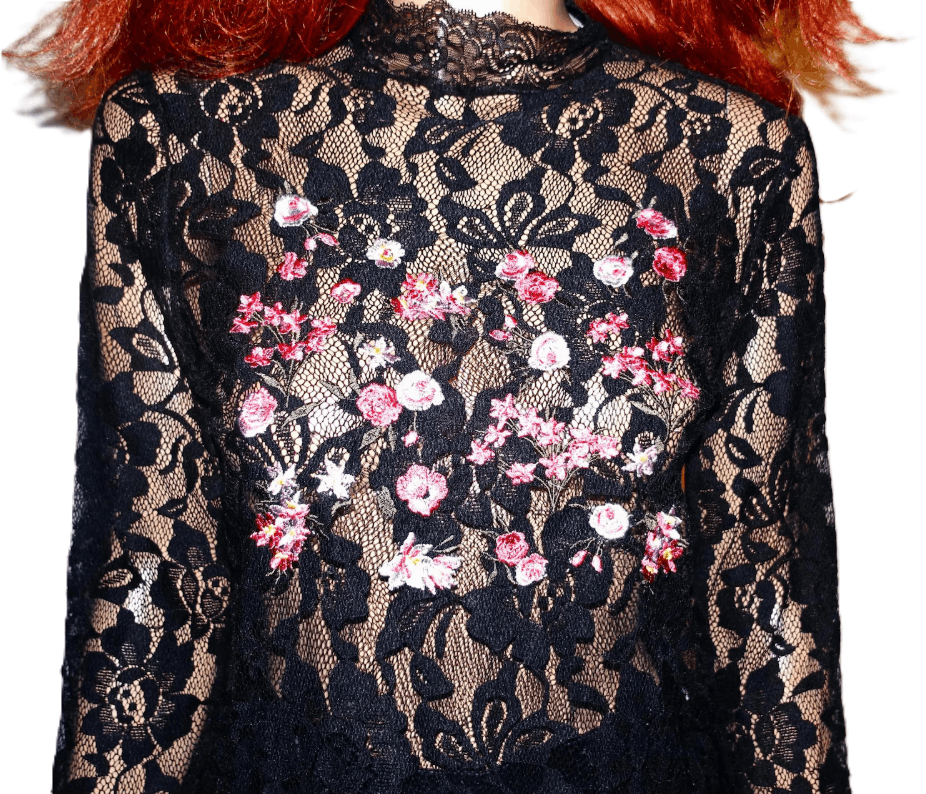 Other Miss Lili Black Lace Sheer Floral Blouse M Size M / US 6-8 / IT 42-44 - 3 Thumbnail