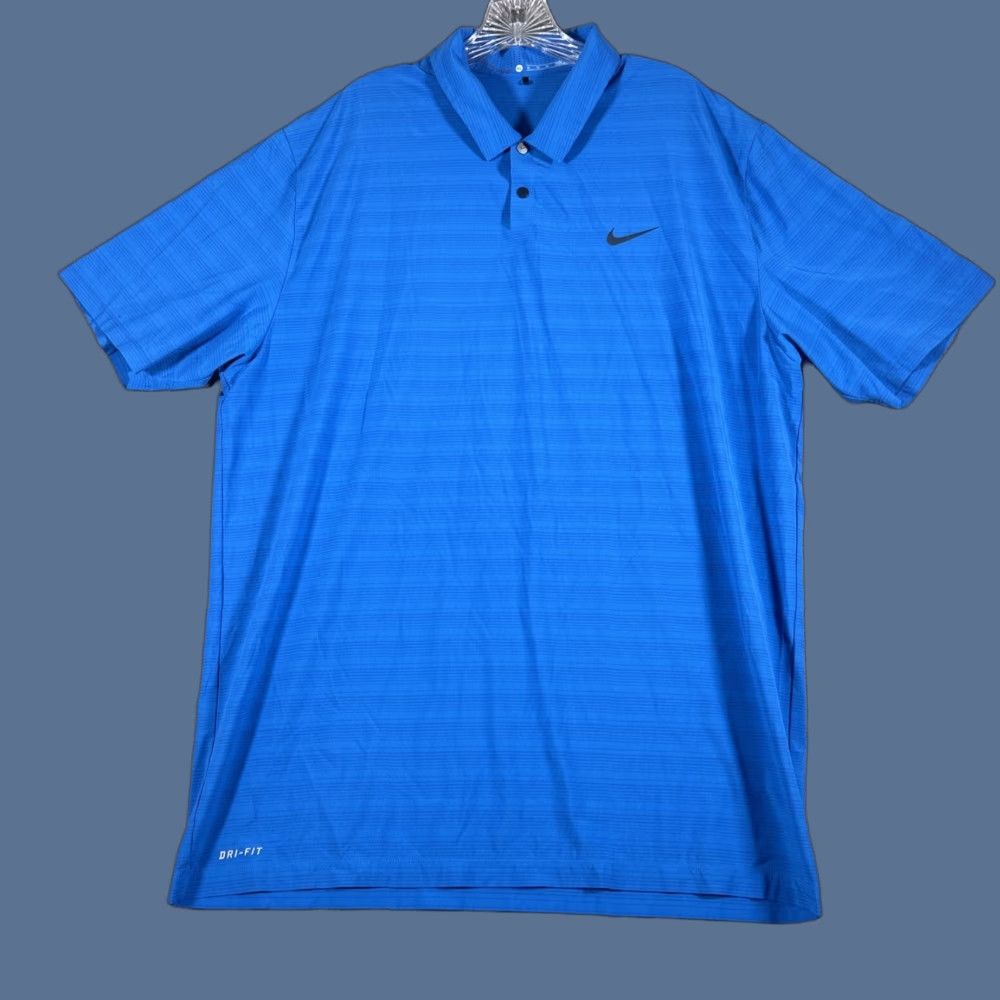 Nike Dri-Fit Tiger Woods Polo Shirt Mens XL Blue Polo Shirt Nike Tiger Woods Collection Dri-Fit Golf Button Snap Short Sleeve Logo