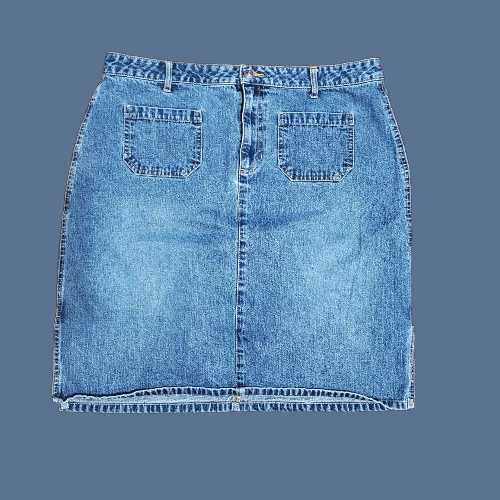 Old Navy VINTAGE Old Navy Skirt Denim Cargo Blue 14 High Rise A-Line Short Women 90s 00s Bohemian Pockets Size 36" / US 14 / IT 50 - 1 Thumbnail