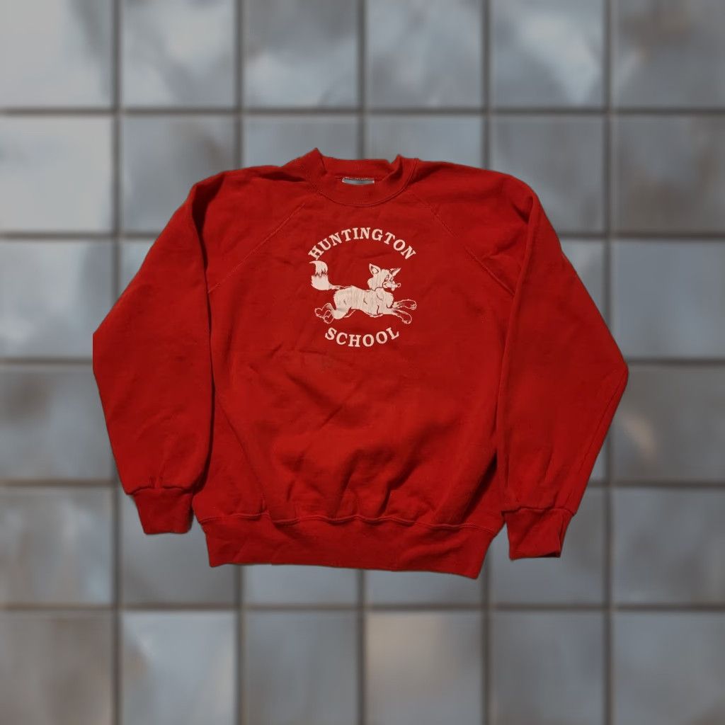 Vintage VINTAGE Bassett Walker Huntington School Fox 50/50 Crewneck Sweatshirt XL Men Red 80s Sz.XL Size US XL / EU 56 / 4 - 1 Thumbnail
