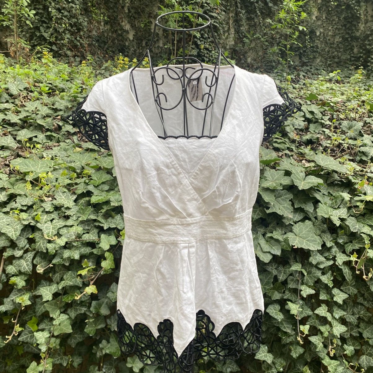 Vintage Vintage white and black peplum top Size S / US 4 / IT 40 - 2 Thumbnail