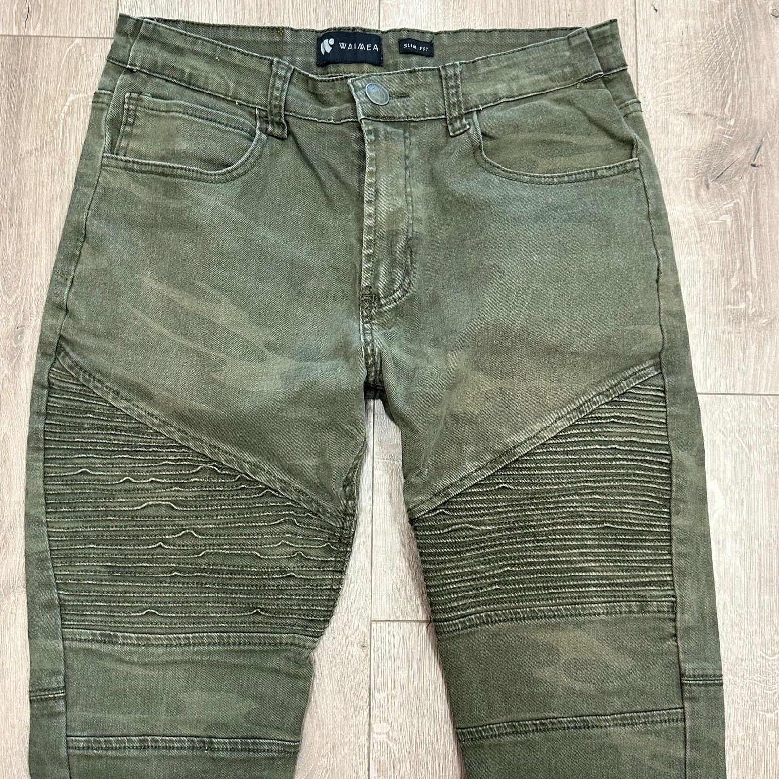Waimea Waimea Slim Fit Olive Camo Biker Denim Jeans Pants 33x32 Size US 33 - 2 Thumbnail