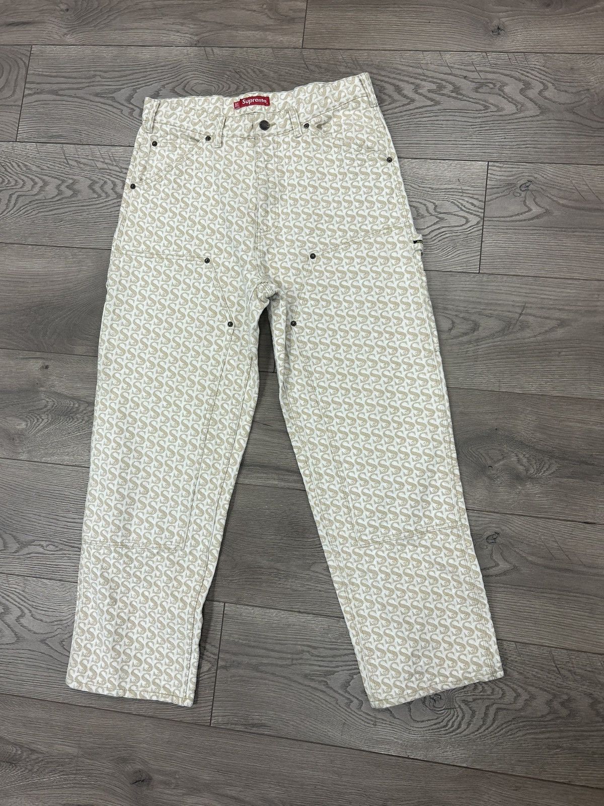 Supreme Supreme double knee monogram denim tan khaki 32 | Grailed