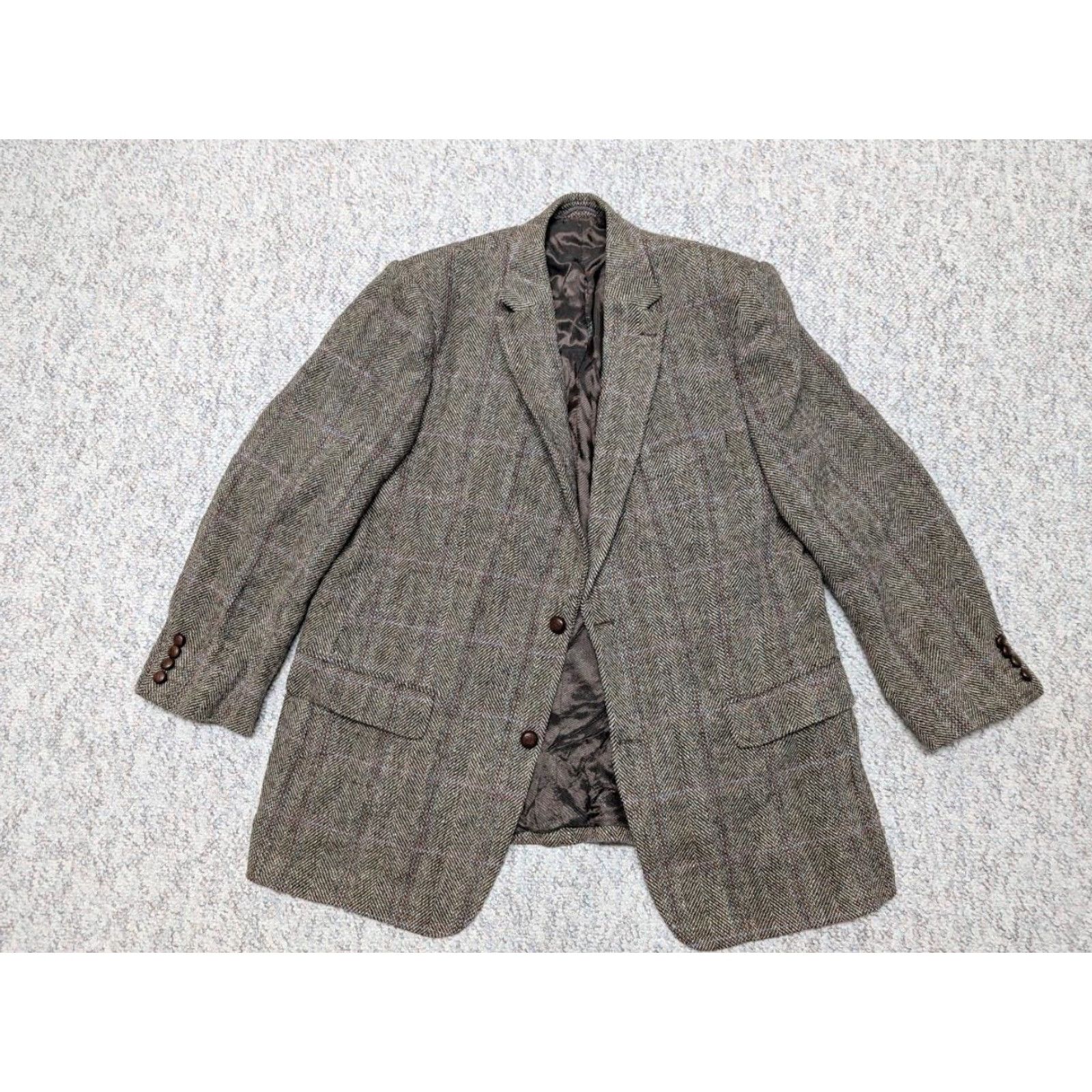 Vintage VINTAGE Harris Tweed brown 46R herringbone wool blazer Barutti Size 46R - 3 Thumbnail