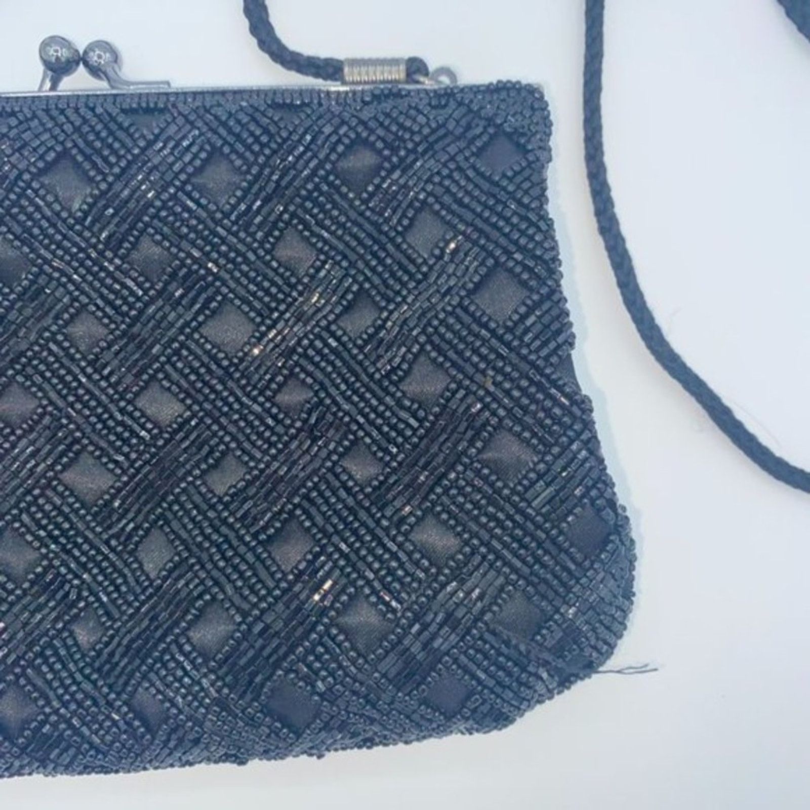 Vintage Handmade Silk Black Beaded Embellished Shoulder Bag Purse Size ONE SIZE - 7 Thumbnail