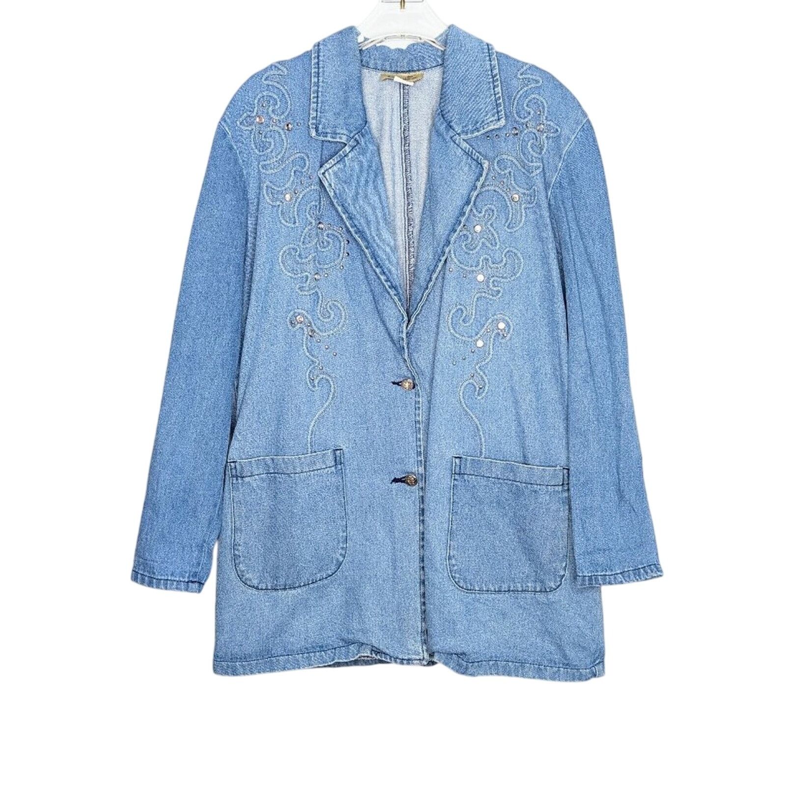 Vintage Vintage Blue Denim Long Sleeve Rhinestone Studded Blazer M Size M / US 6-8 / IT 42-44 - 1 Thumbnail
