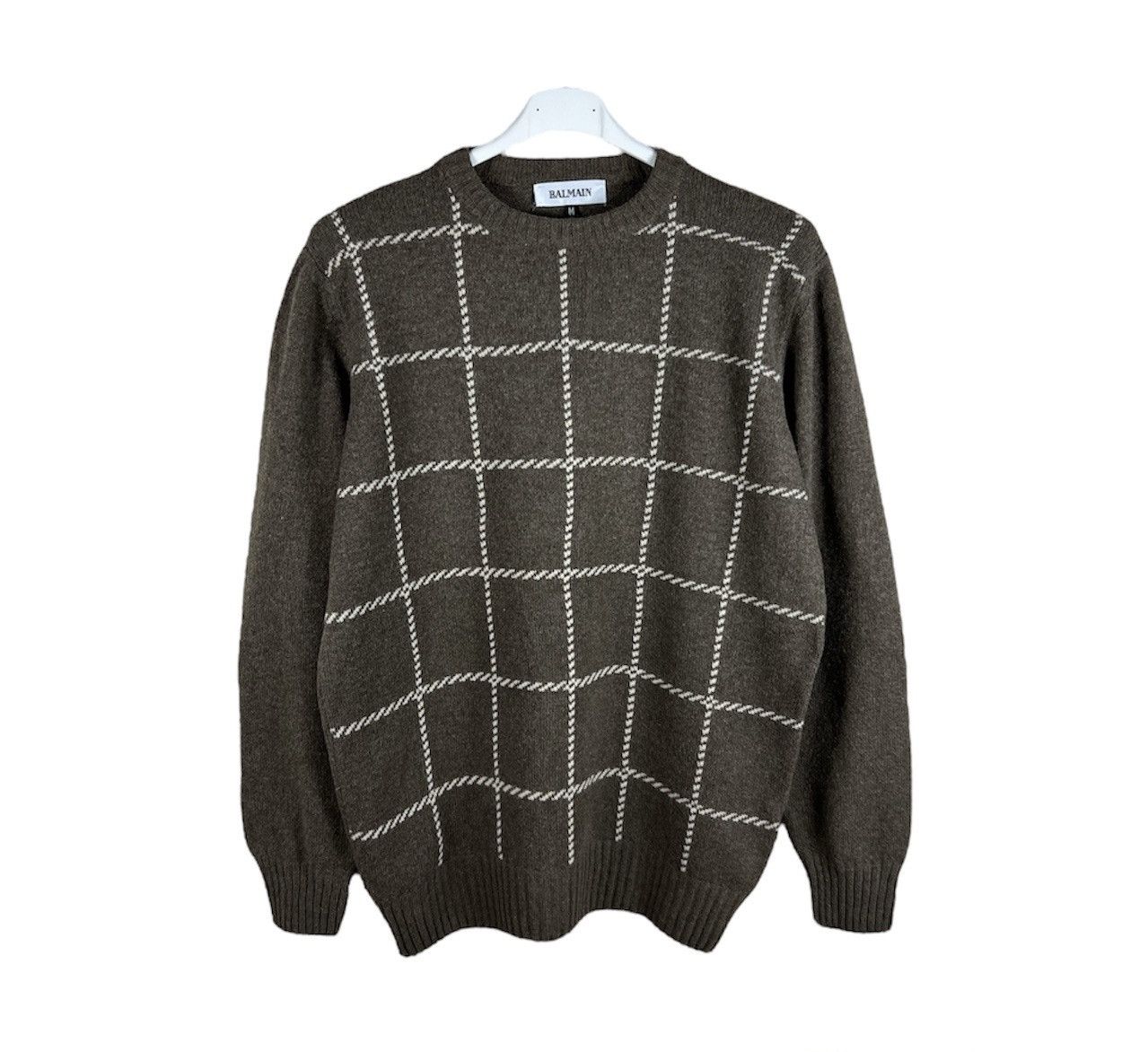 Balmain Vintage 90s Balmain wool checkered knit sweater cord knitted Size US M / EU 48-50 / 2 - 1 Thumbnail