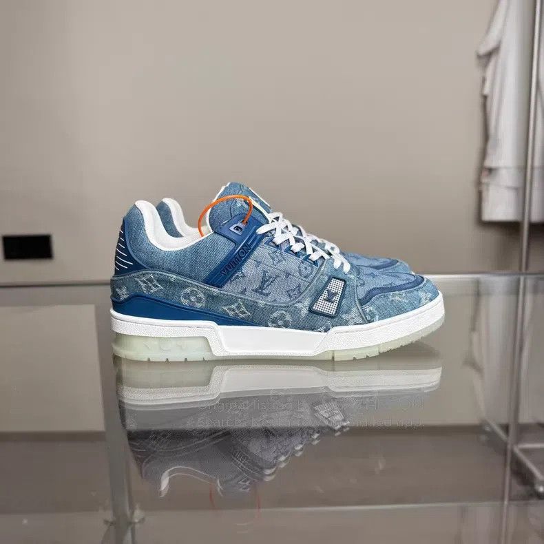 Louis Vuitton Louis Vuitton Trainer White and Blue Denim shoes Size US 7 / EU 40 - 4 Thumbnail