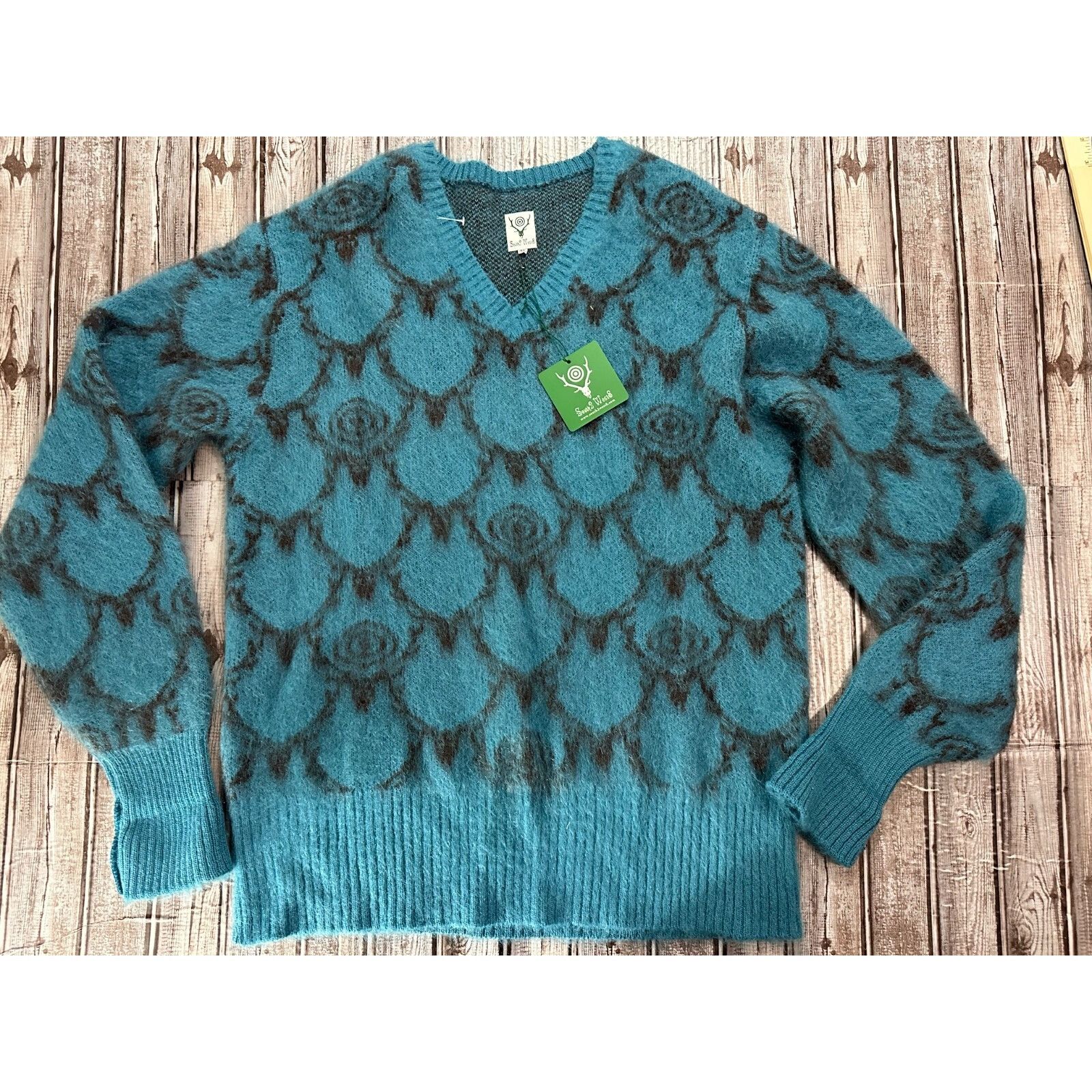 South2 West8 Mohair blend Sweater color Teal black size XL N