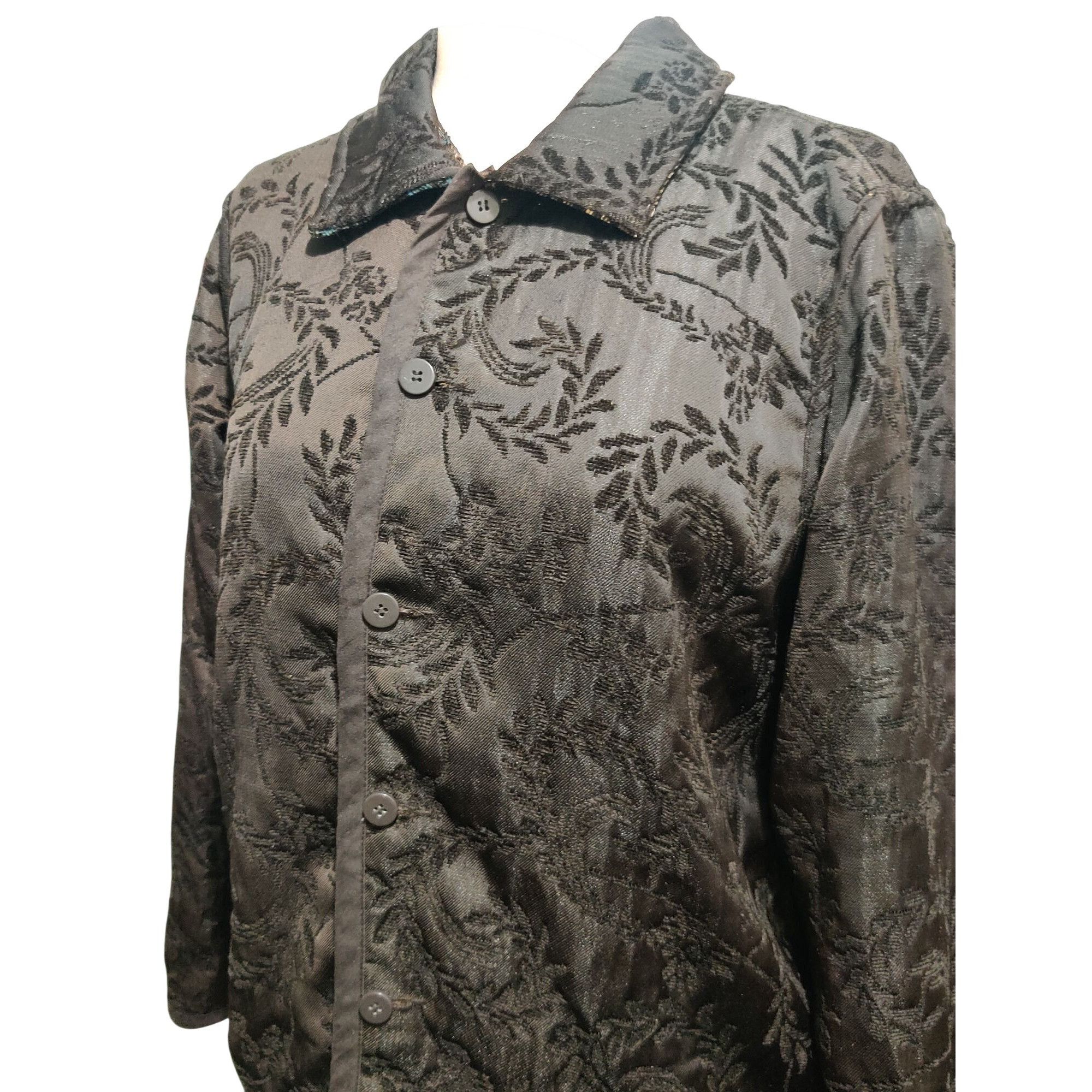 Vintage Womens L Jacket Reversible Jacquard Brocade Black Gold Blue Size L / US 10 / IT 46 - 18 Thumbnail