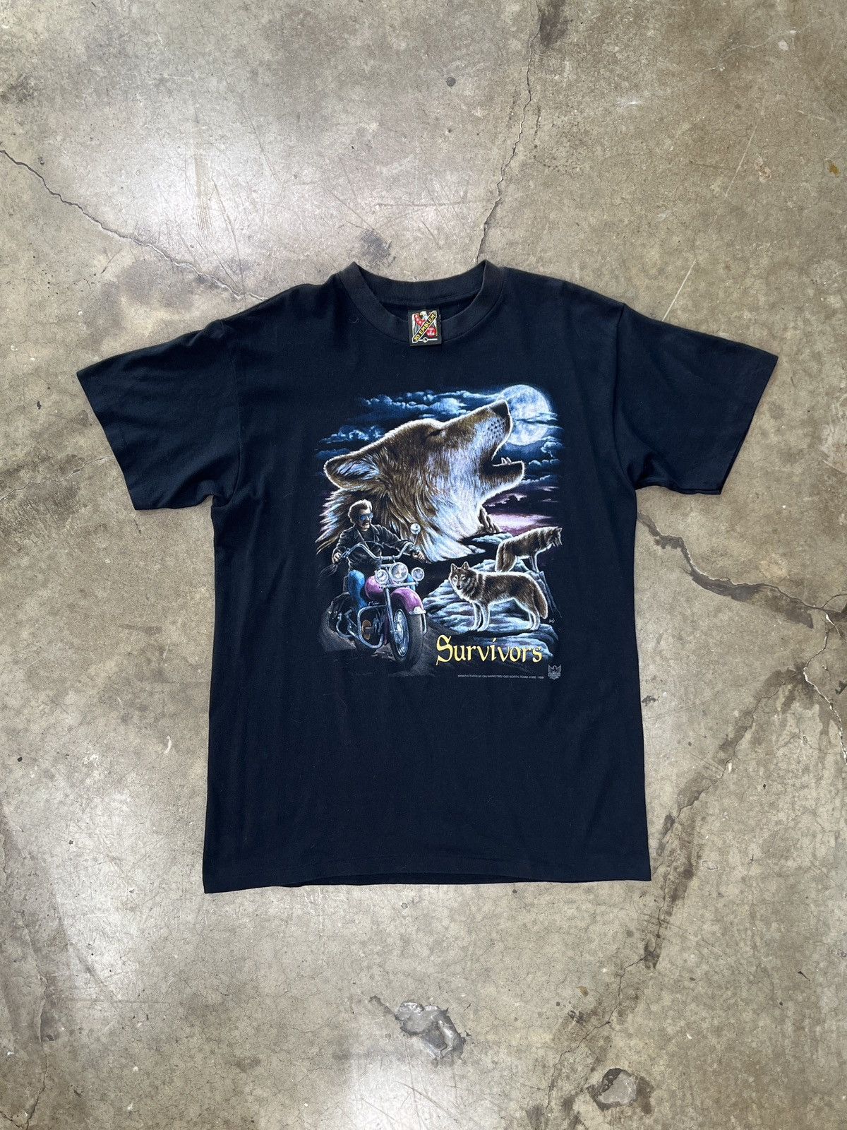 Harley Davidson Vintage 90s 3D Emblem Survivors Motorcycle Wolf Tee Large Size US L / EU 52-54 / 3 - 2 Thumbnail