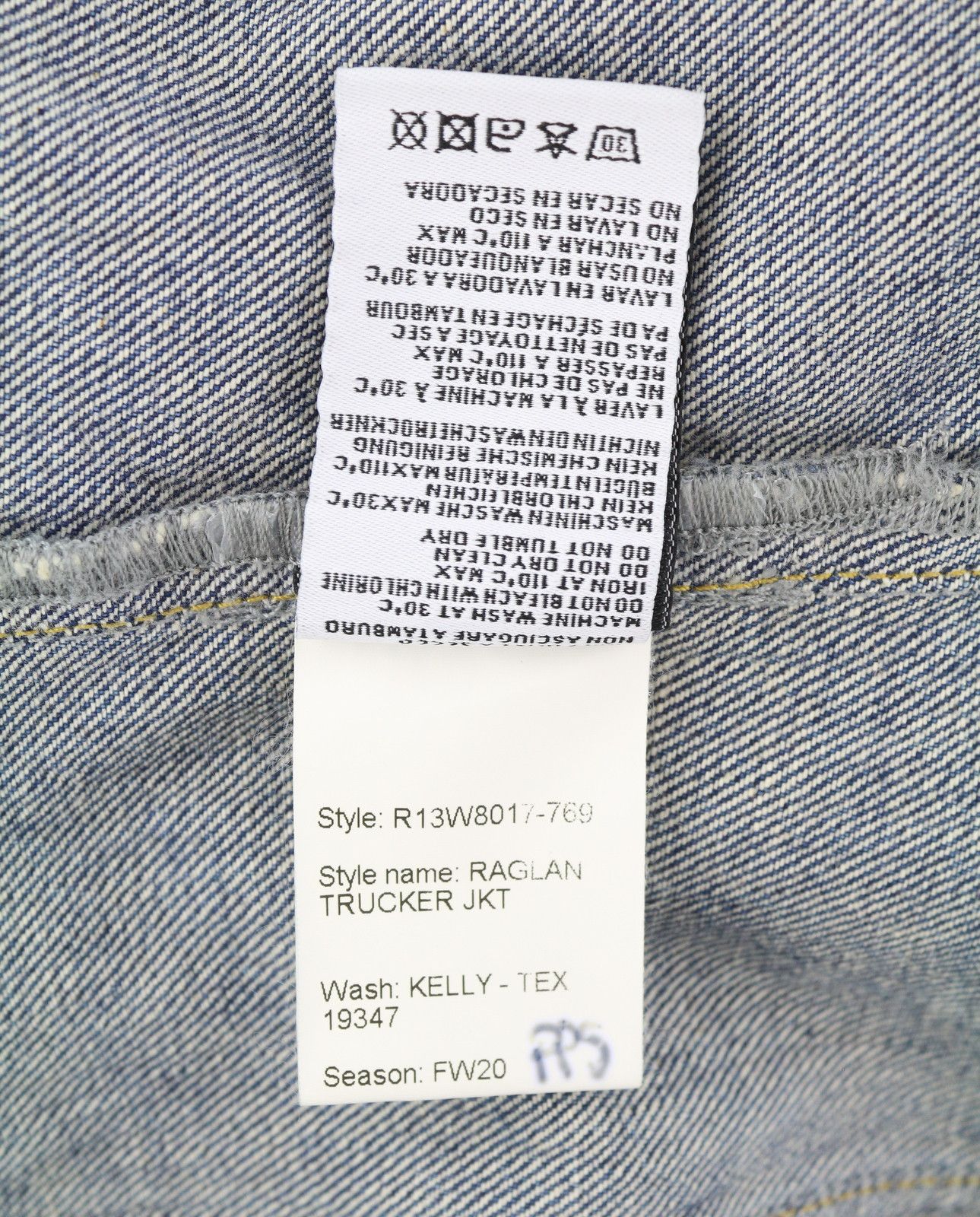 R13 RAGLAN TRUCKER JKT M Kelly Tex Button-Up Washed Denim 86164 Size M / US 6-8 / IT 42-44 - 8 Thumbnail