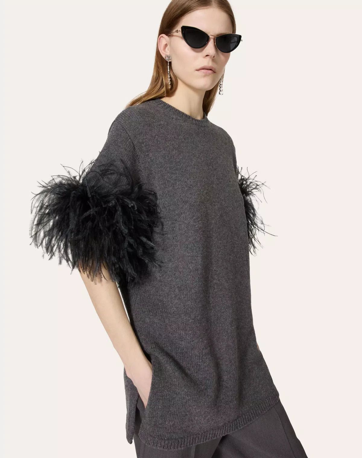 Valentino o1s1wg110426 Wool Jumper With Feathers in Grey Size S / US 4 / IT 40 - 2 Thumbnail
