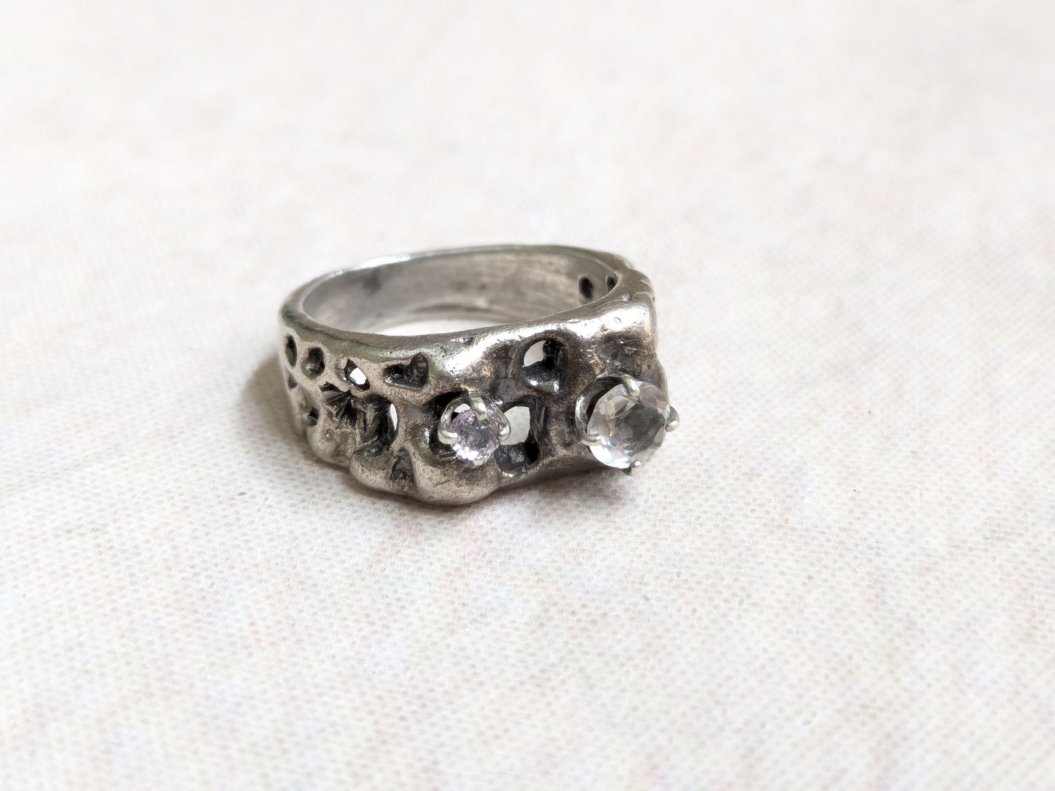 Jewelry Vintage Sterling Silver Ring Brutalist Band 4 Nugget Size ONE SIZE - 1 Thumbnail
