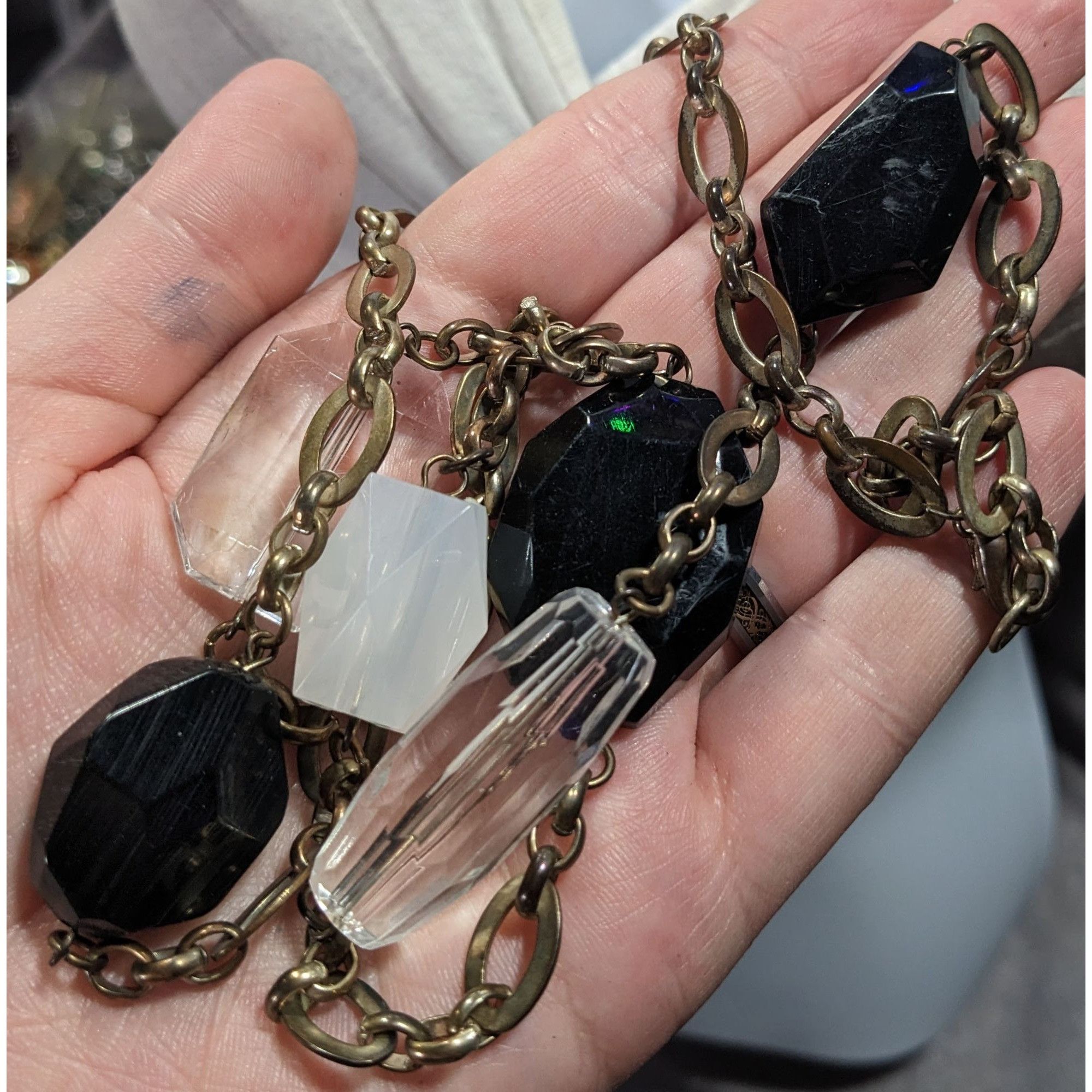 Other Chunky Black And Clear Gemmed Necklace With Gold Tone Chain Size ONE SIZE - 5 Thumbnail