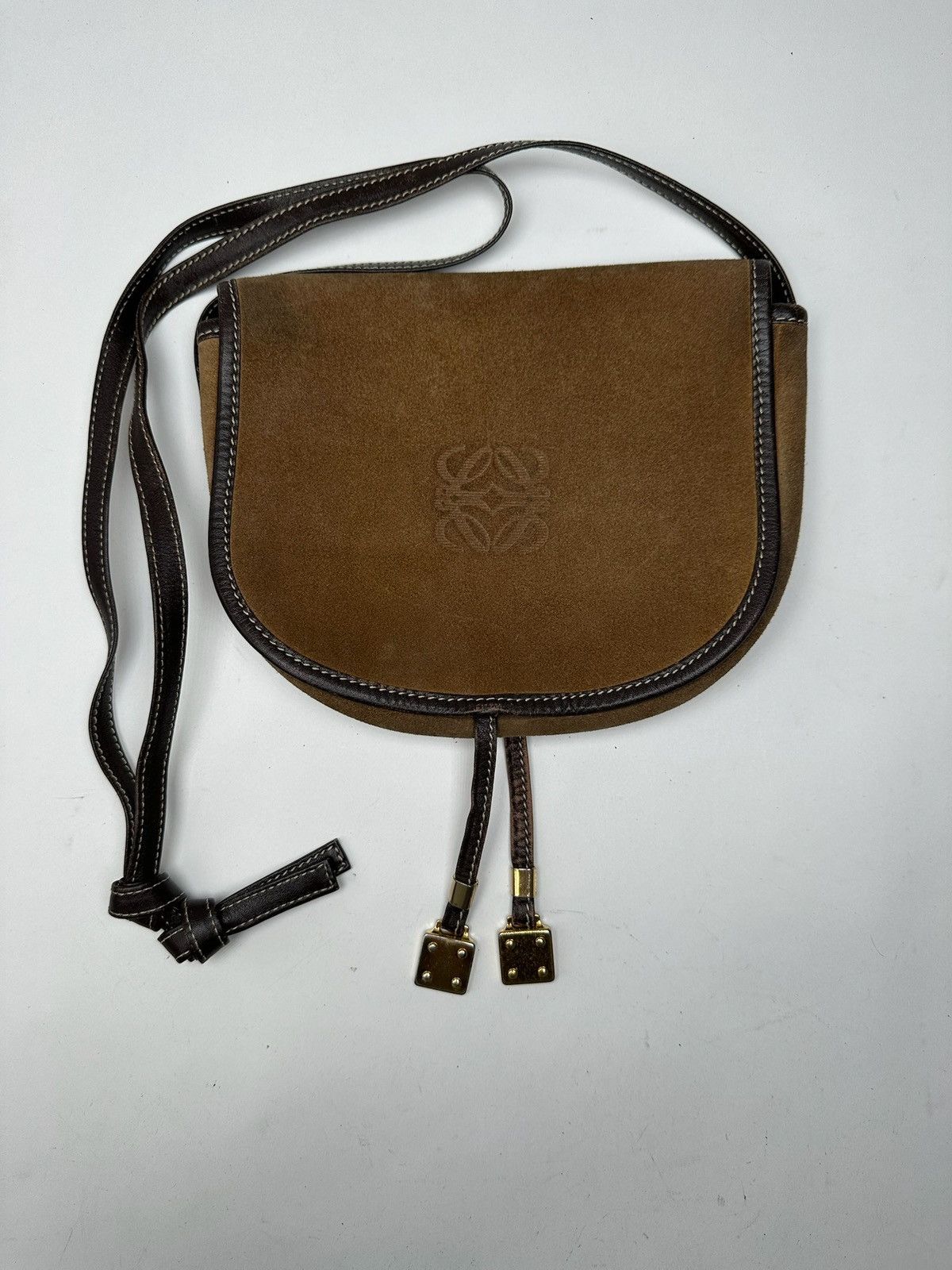 Loewe Vintage Loewe Madrid Suede Crossbody Bag Brown Size ONE SIZE - 11 Thumbnail