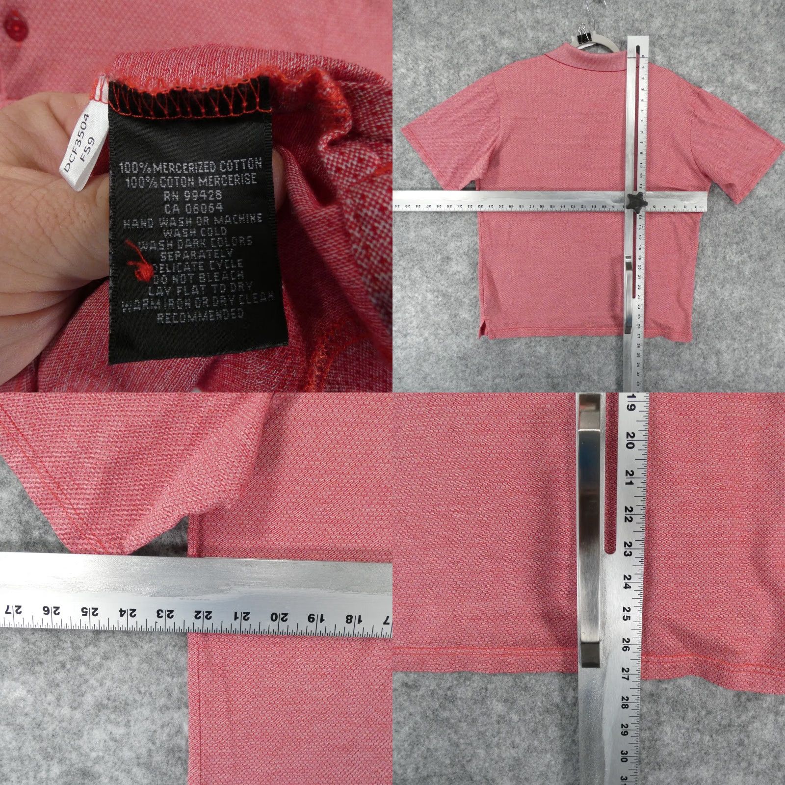 BUGATCHI Bugatchi Polo Shirt Mens L Short Sleeve Red Herringbone Mercerized Cotton Size US L / EU 52-54 / 3 - 8 Thumbnail