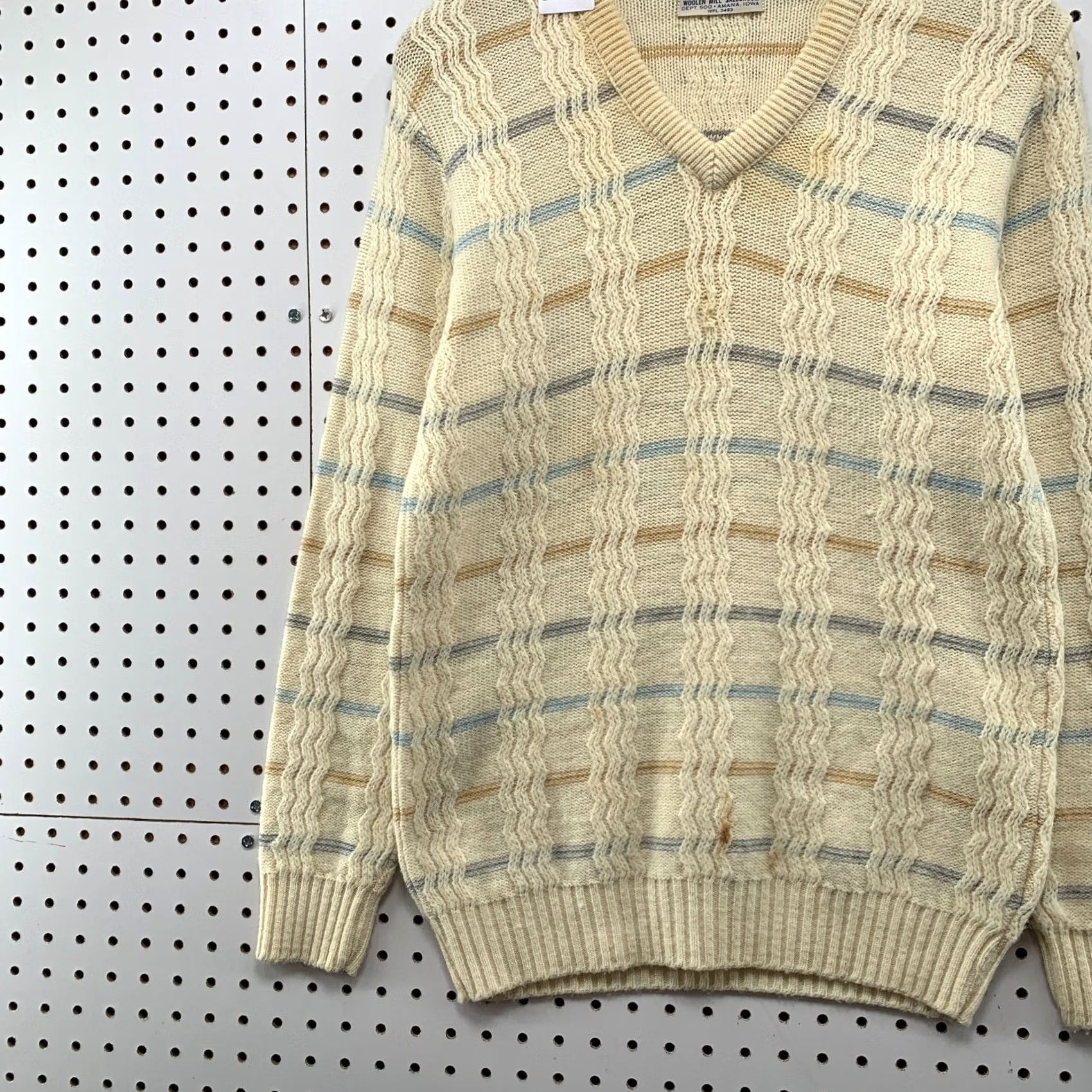 Vintage VINTAGE AMANA Wintuk Knit Sweater Mens Size 42 Beige V Neck Striped Pullover Size US L / EU 52-54 / 3 - 3 Thumbnail