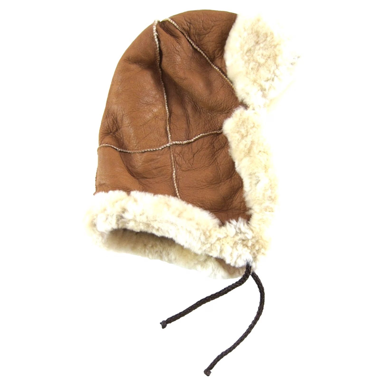 Vintage VINTAGE Brown Tan Leather Fur Lined Bomber Trapper Hat One Size Womens Size ONE SIZE - 5 Thumbnail