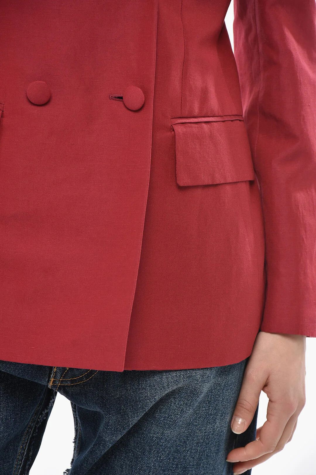 Givenchy og1mm0326 Linen-And-Silk Double-Breasted Blazer in Red Size S / US 4 / IT 40 - 3 Thumbnail